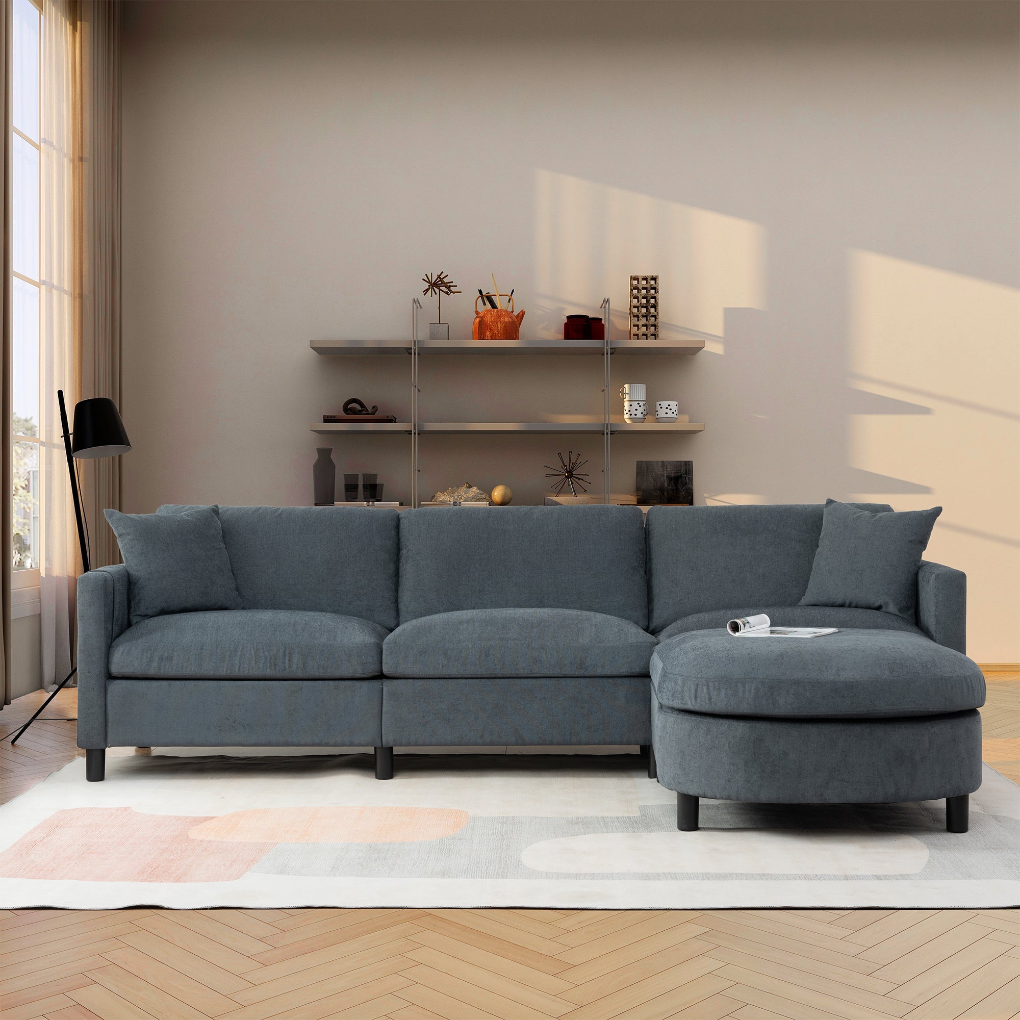 107.87'Sectional Sofa Couch With 1 Ottoman,Seat Cushion and Back Cushion Removable image 1