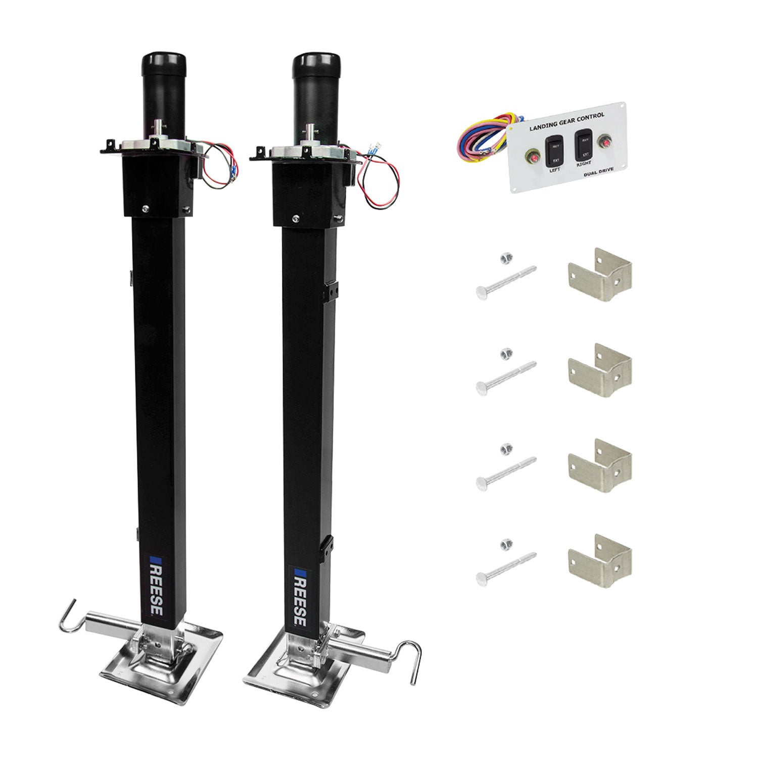 Reese 500708 Pair of Single Output Fifth Wheel Landing Jacks w/ Assembled Motors image 1