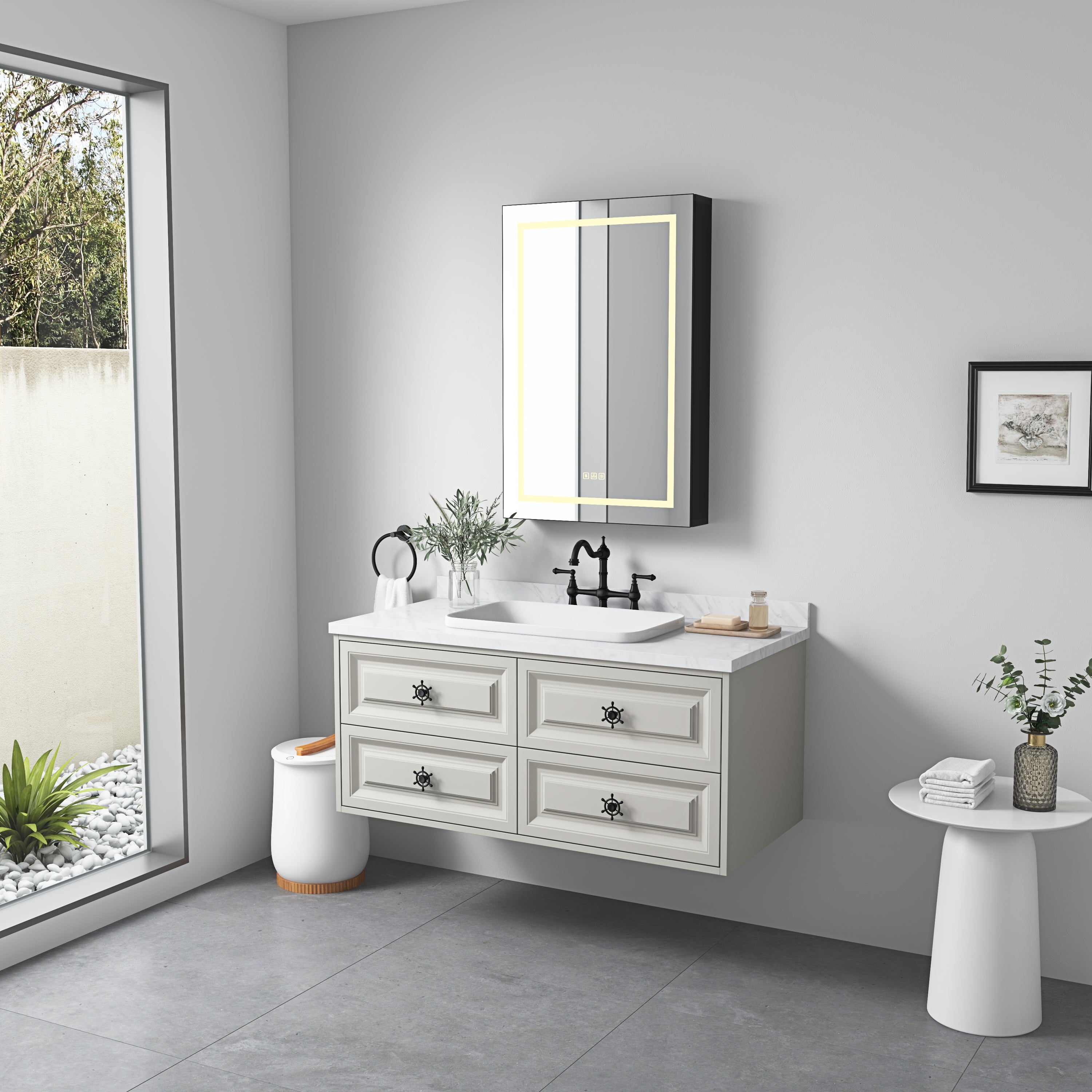 LED Lighted Bathroom Medicine Cabinet with Mirror, Surface Lighted Medicine Cabinet,Dimmable,Adjustable Shelves,Intelligent Switch Medicine Cabinet, Aluminum Frame,left opening door image 1