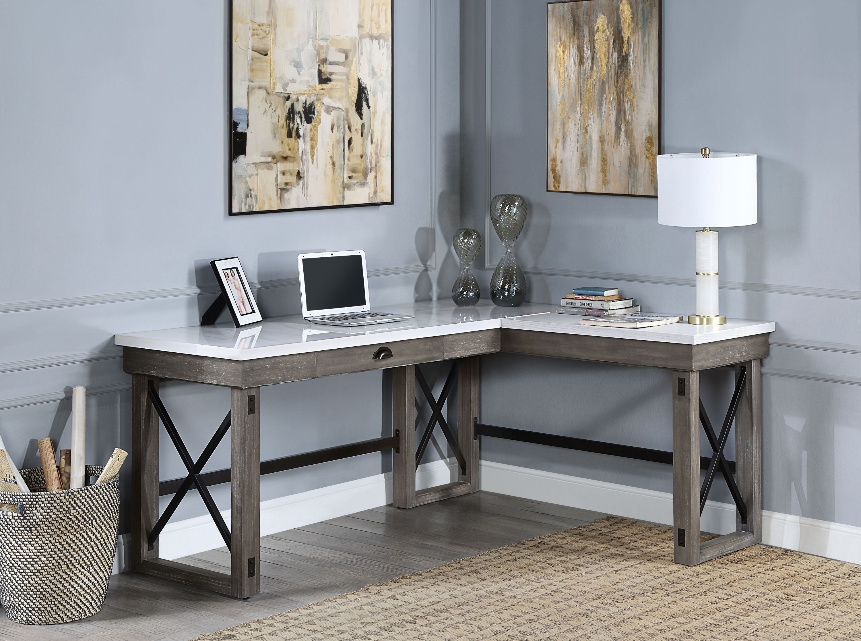 Talmar Writing Desk w/Lift Top in Marble Top & Weathered Gray Finish image 1