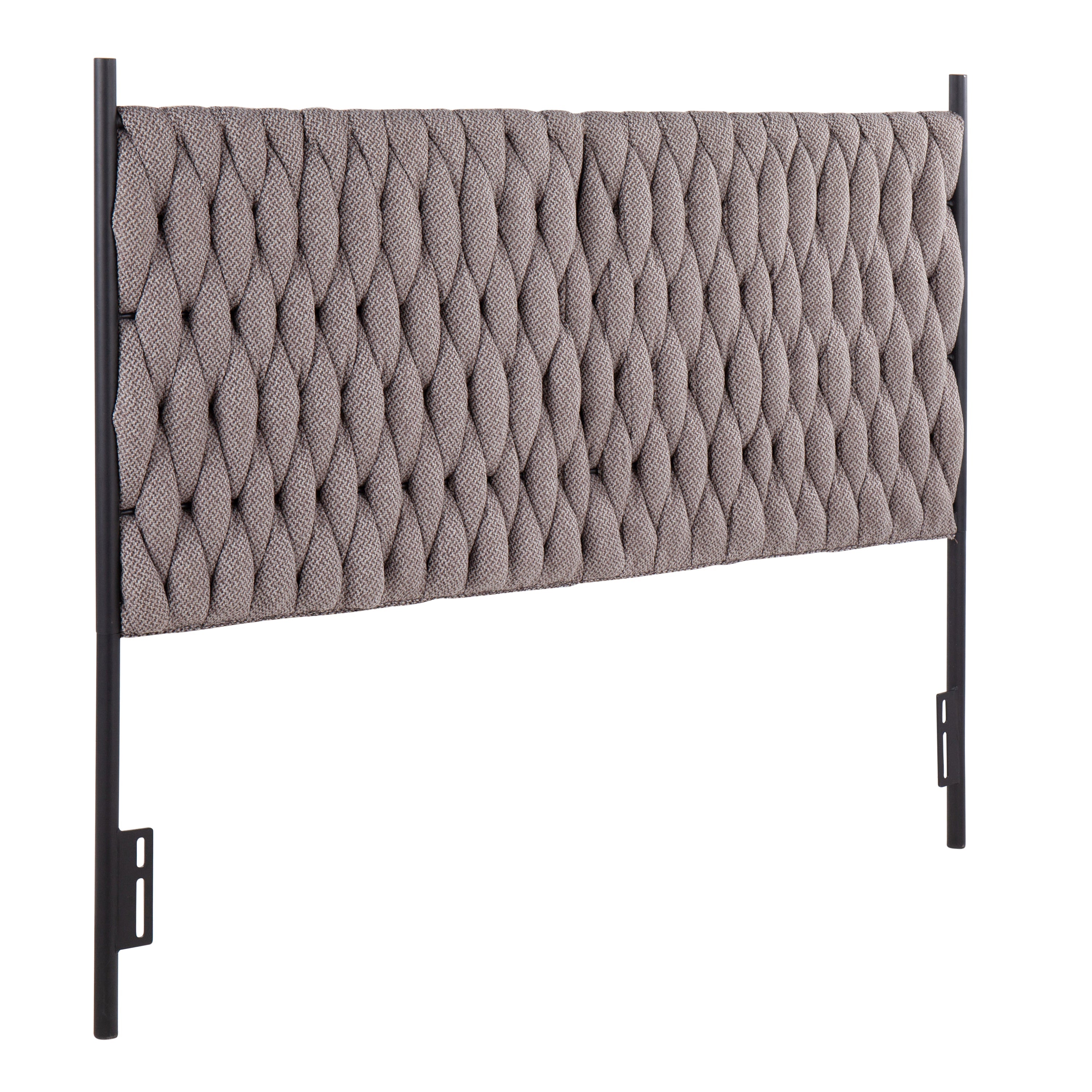 Braided Matisse Queen Size Headboard in Black Metal and Grey Fabric by LumiSource image 1