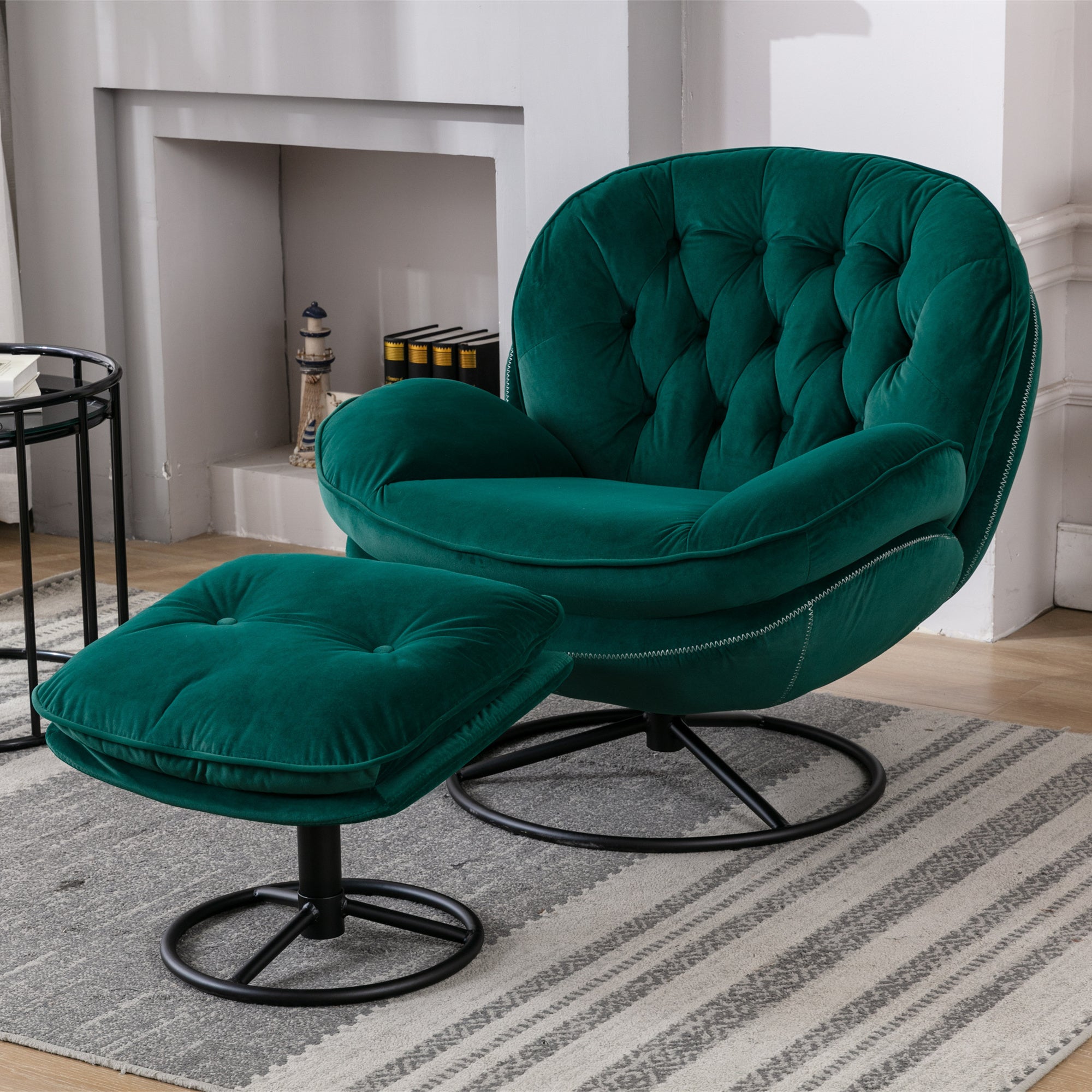 Accent chair TV Chair Living room Chair with Ottoman-GREEN image 1