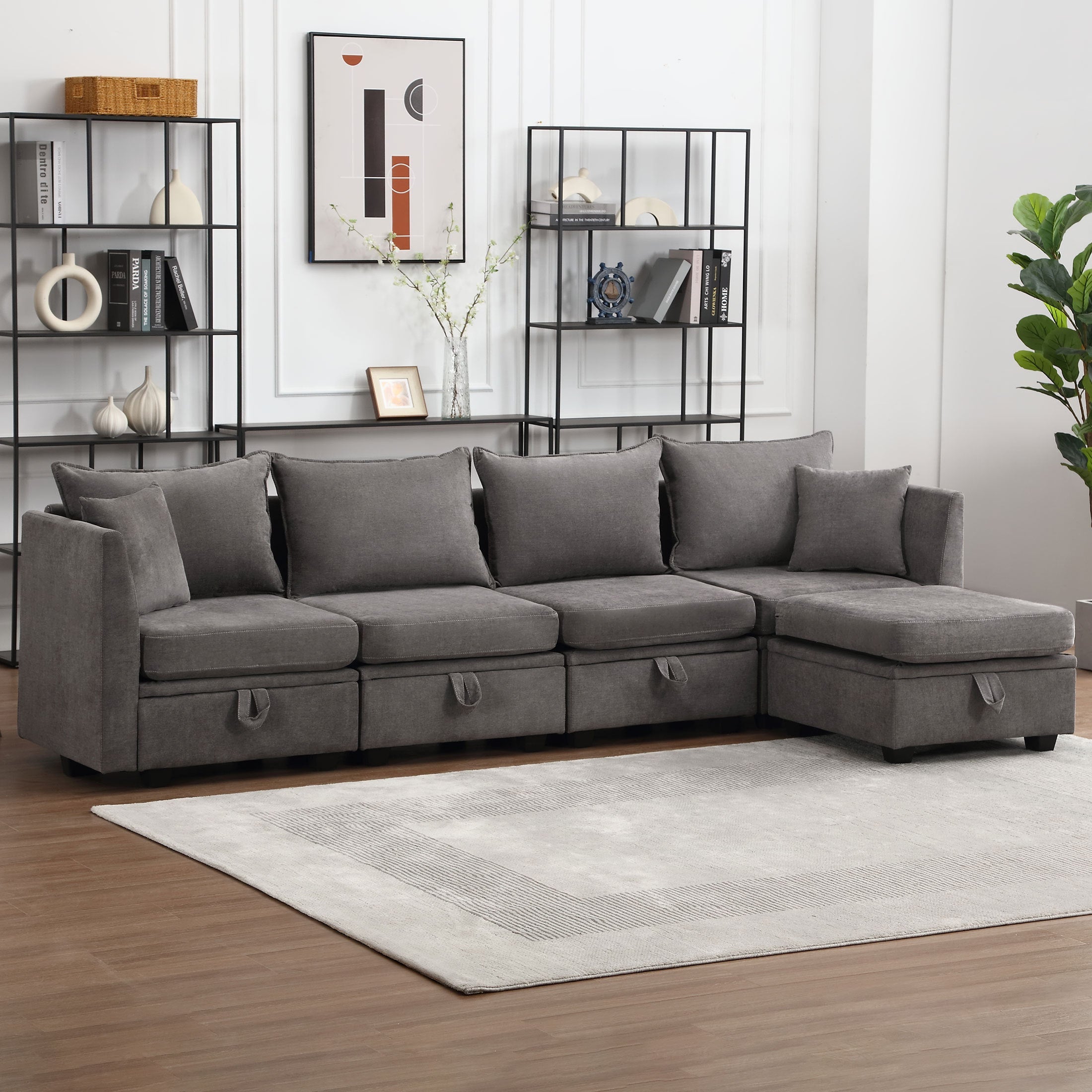 Modular Sectional Sofa, Convertible Sofa Couch with Storage, Sleeper Sectional Sofa Set, Flexible Modular Combinations Fabric Couch for Living Room (GREY,5 Seat Sofa) image 1