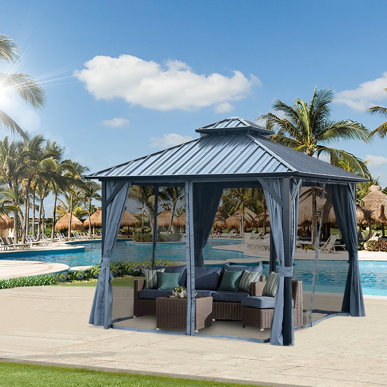 10x10FT patic gazebo,alu gazebo with steel canopy,Outdoor Permanent Hardtop Gazebo Canopy for Patio, Garden, Backyard image 1