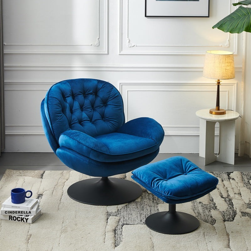 Swivel Leisure chair lounge chair velvet blue color with ottoman image 1