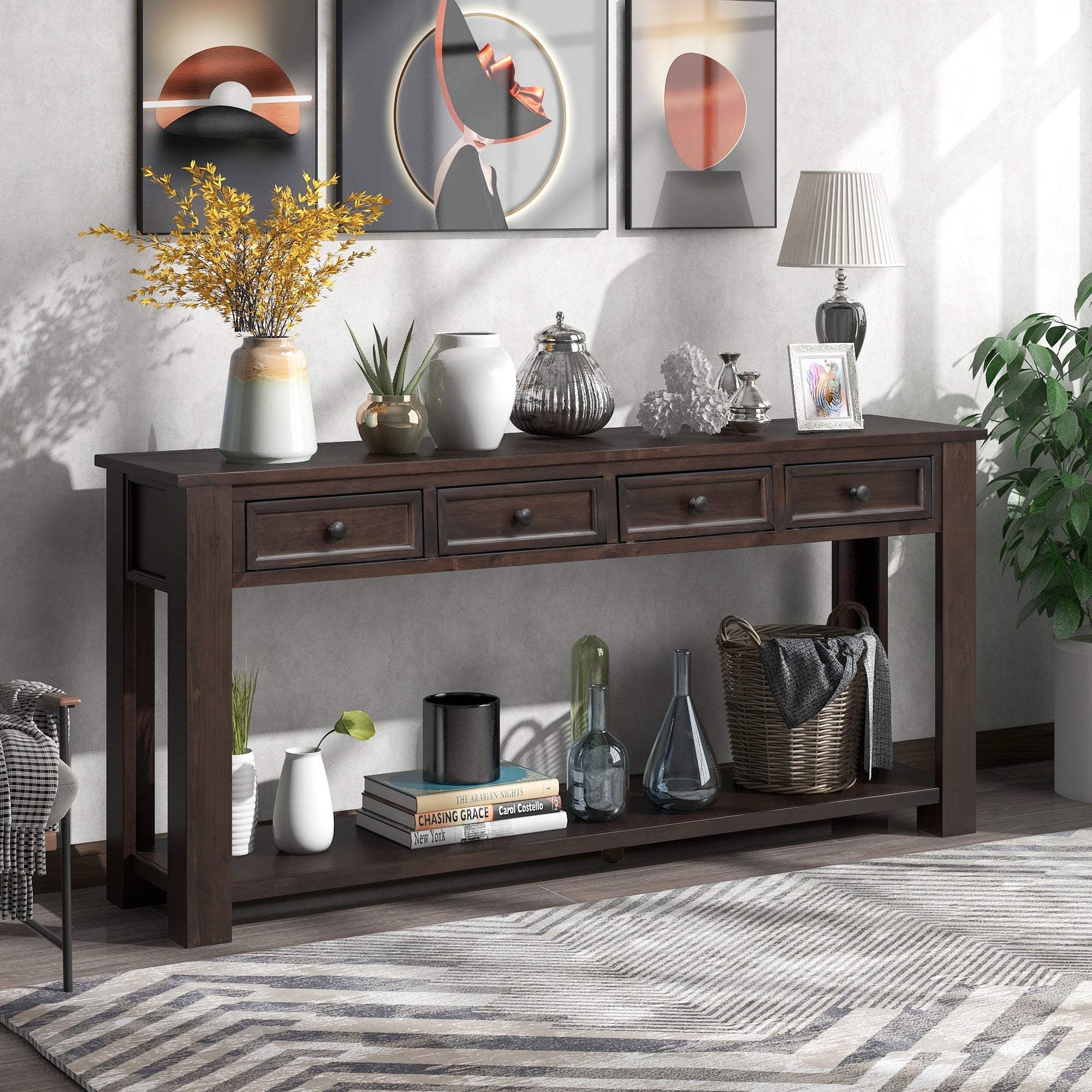 Console Table/Sofa Table with Storage Drawers and Bottom Shelf for Entryway Hallway (Espresso) image 1