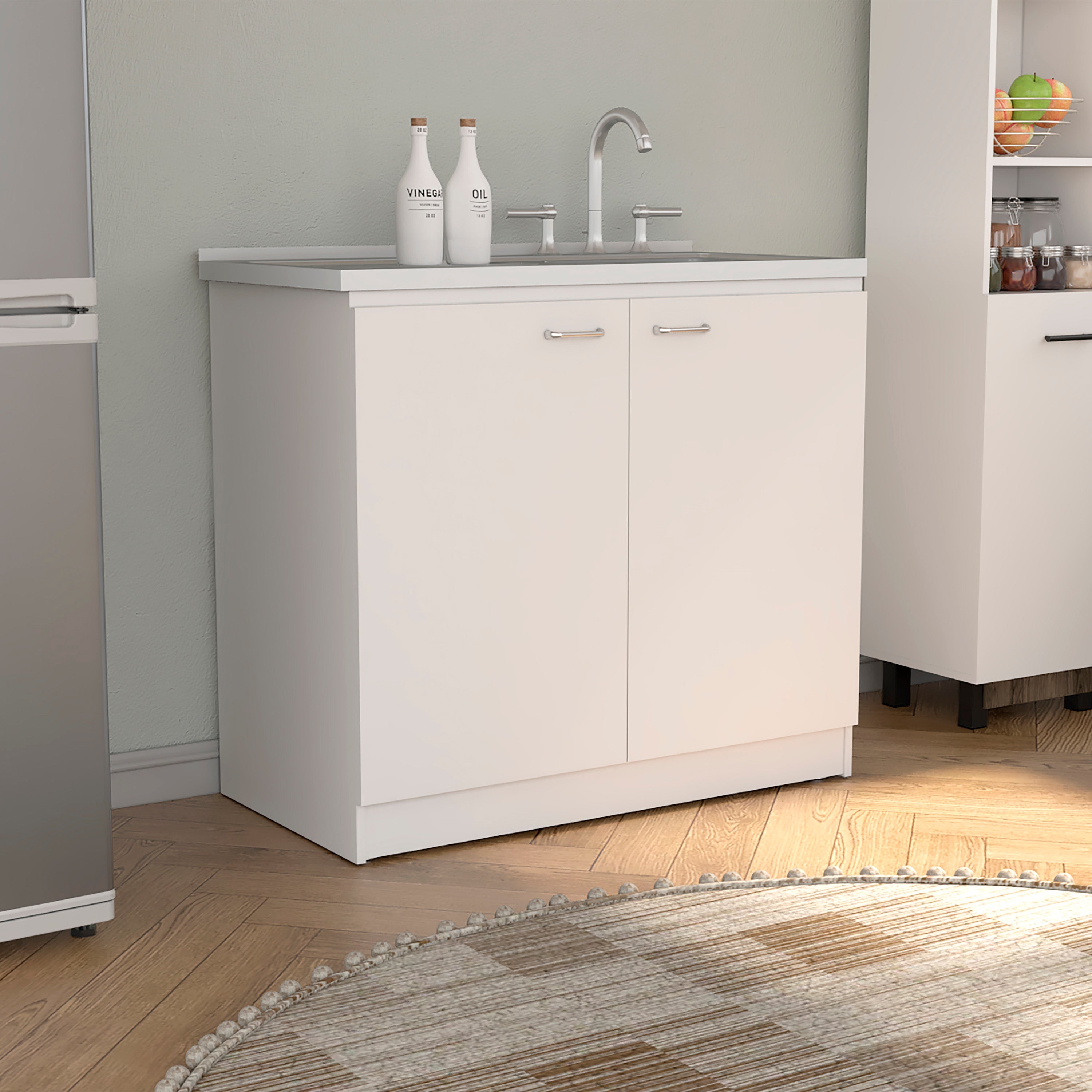 Napoles Utility Sink With Cabinet, Double Door, One Shelf -White image 1