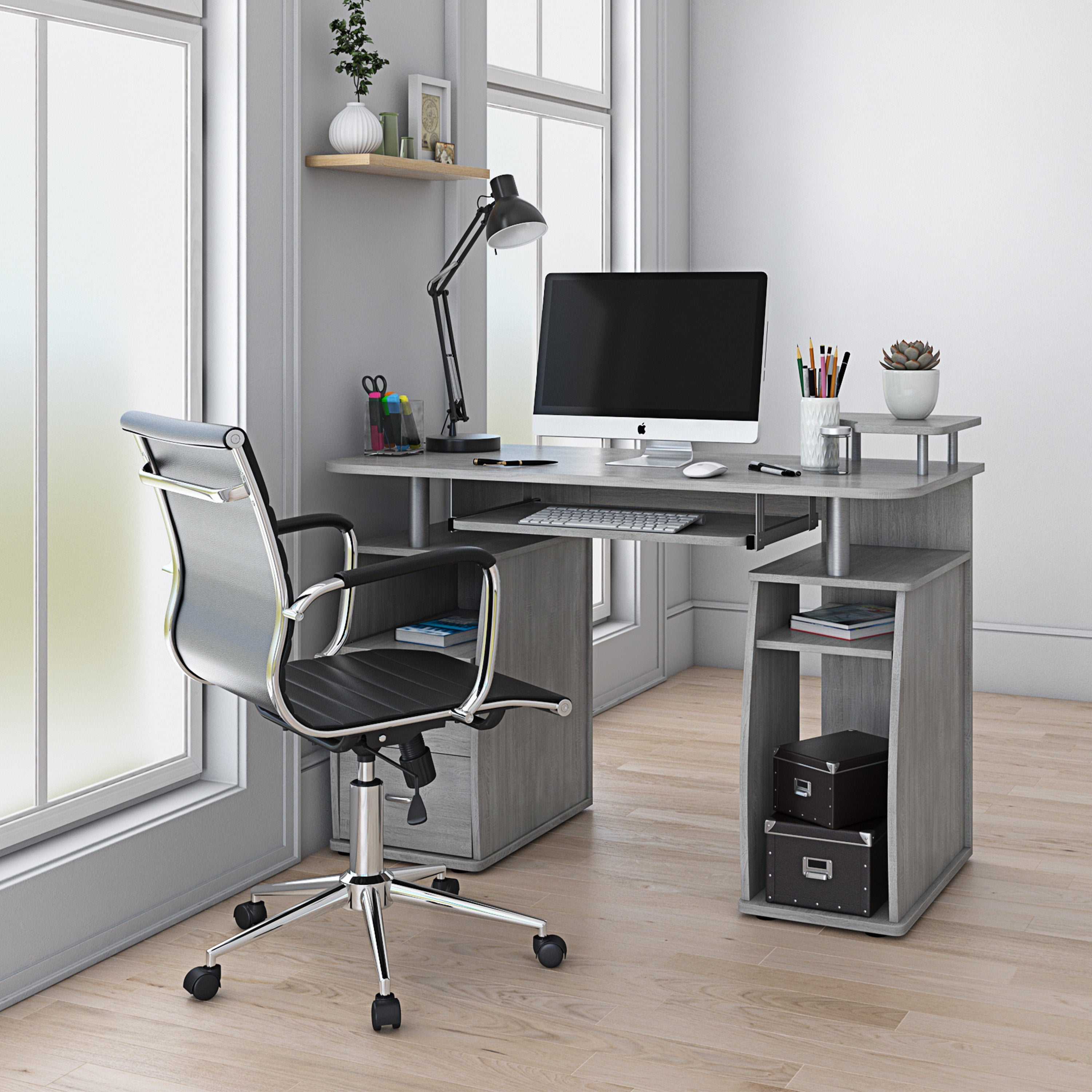 Complete Computer Workstation Desk With Storage, Grey image 1