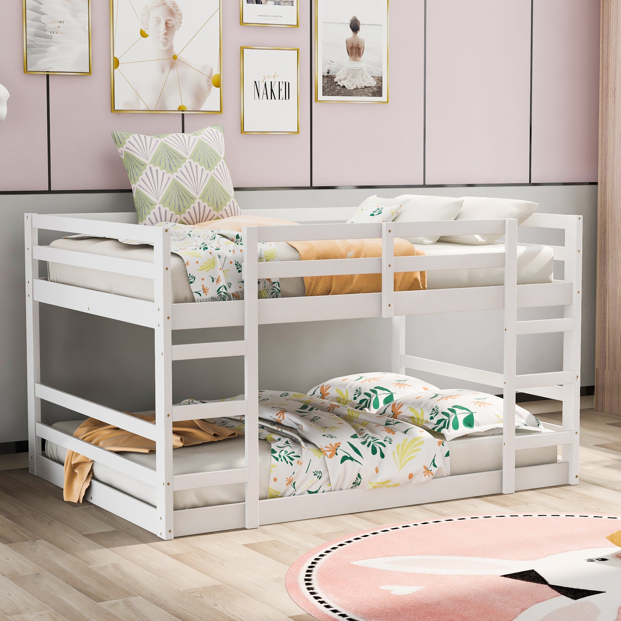Full Over Full Bunk Bed with Ladder, White image 1