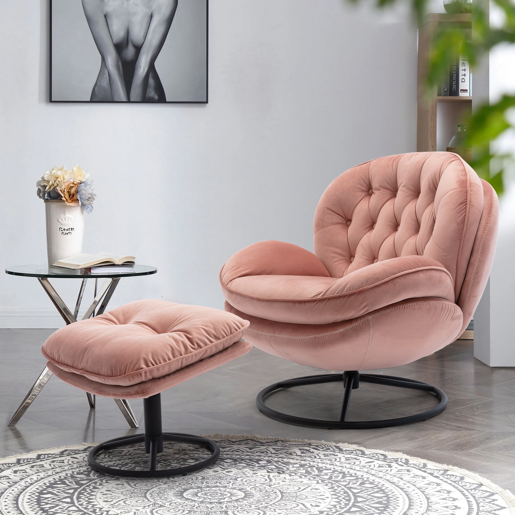 Accent chair TV Chair Living room Chair Pink sofa with Ottoman image 1