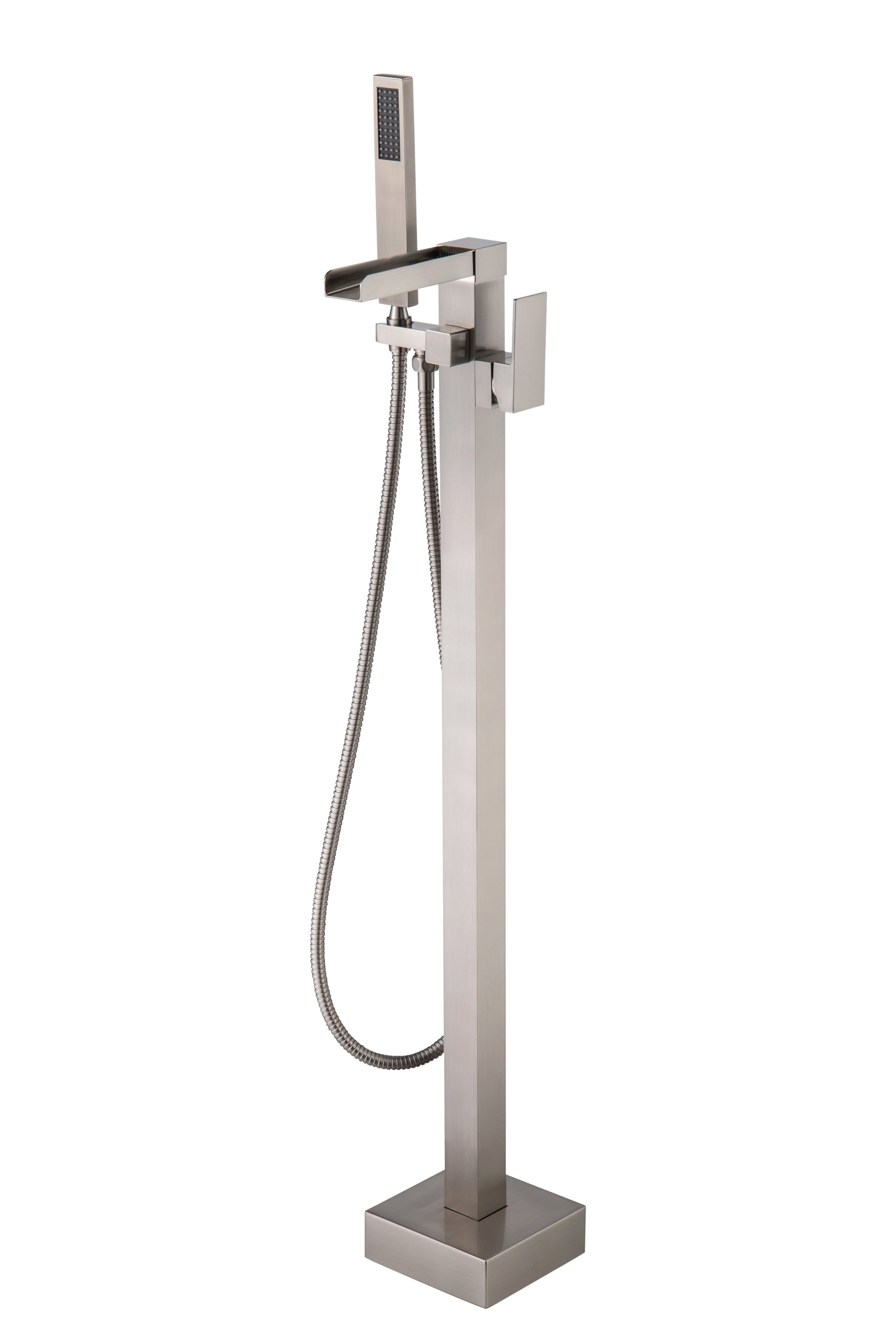 Bathtub Faucet Waterfall Tub Filler Floor Mount Brass Single Handle Bathroom Faucets with Hand Shower image 1