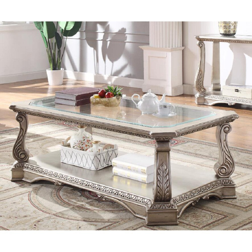 Northville Coffee Table in Antique Silver & Clear Glass image 1