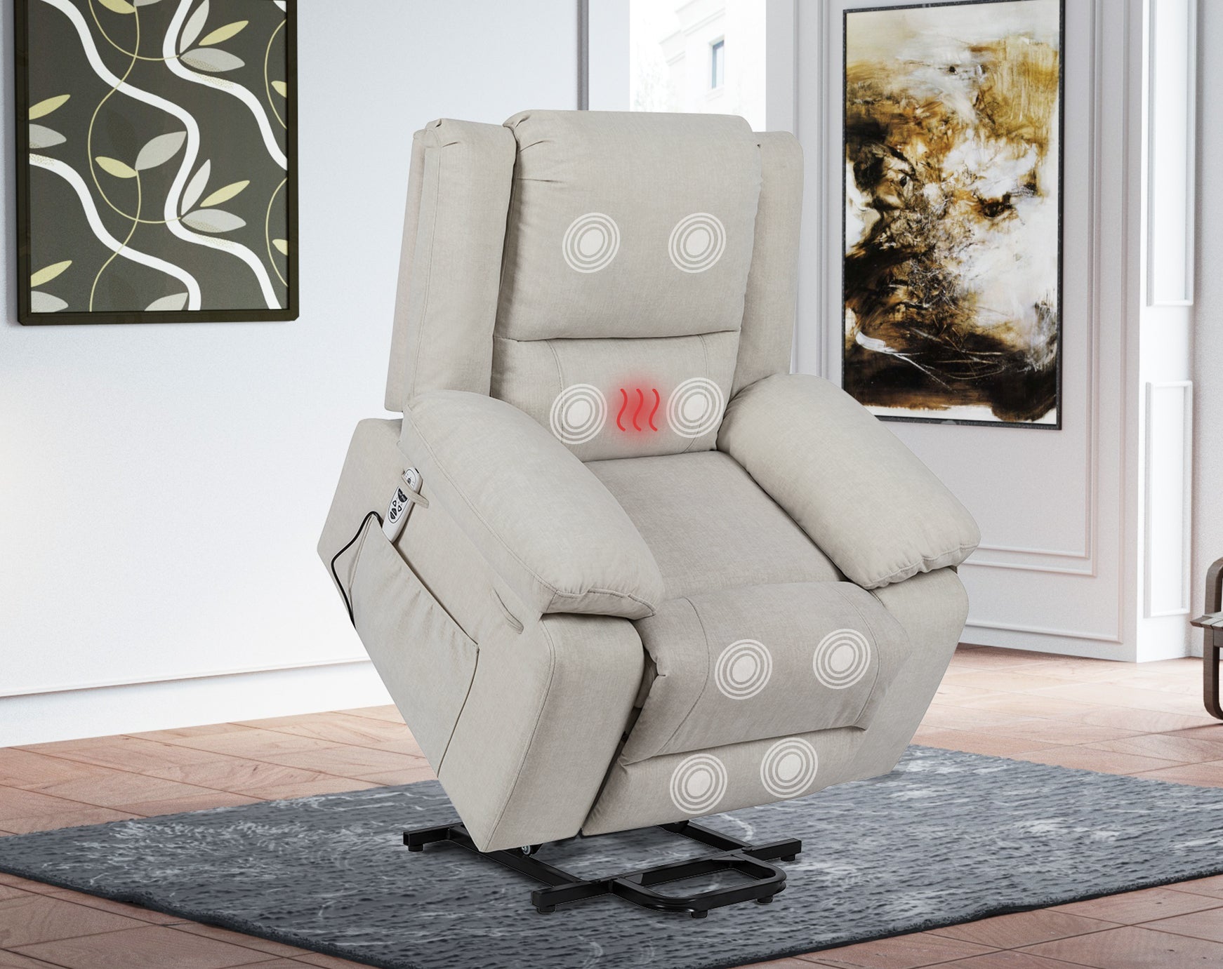 Electric Power Recliner Chair With Massage For Elderly, Remote Control Multi-function Lifting, Timing, Cushion Heating Chair With Side Pocket Beige image 1