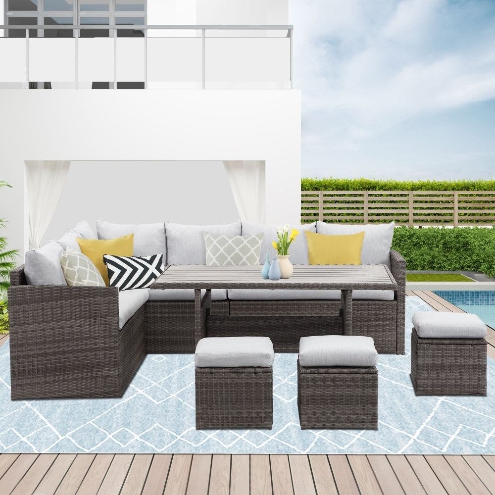 Grey Wicker Modular Sofas Furniture Set Side Table Luxury Couches For Living Room Patio Outdoor image 1