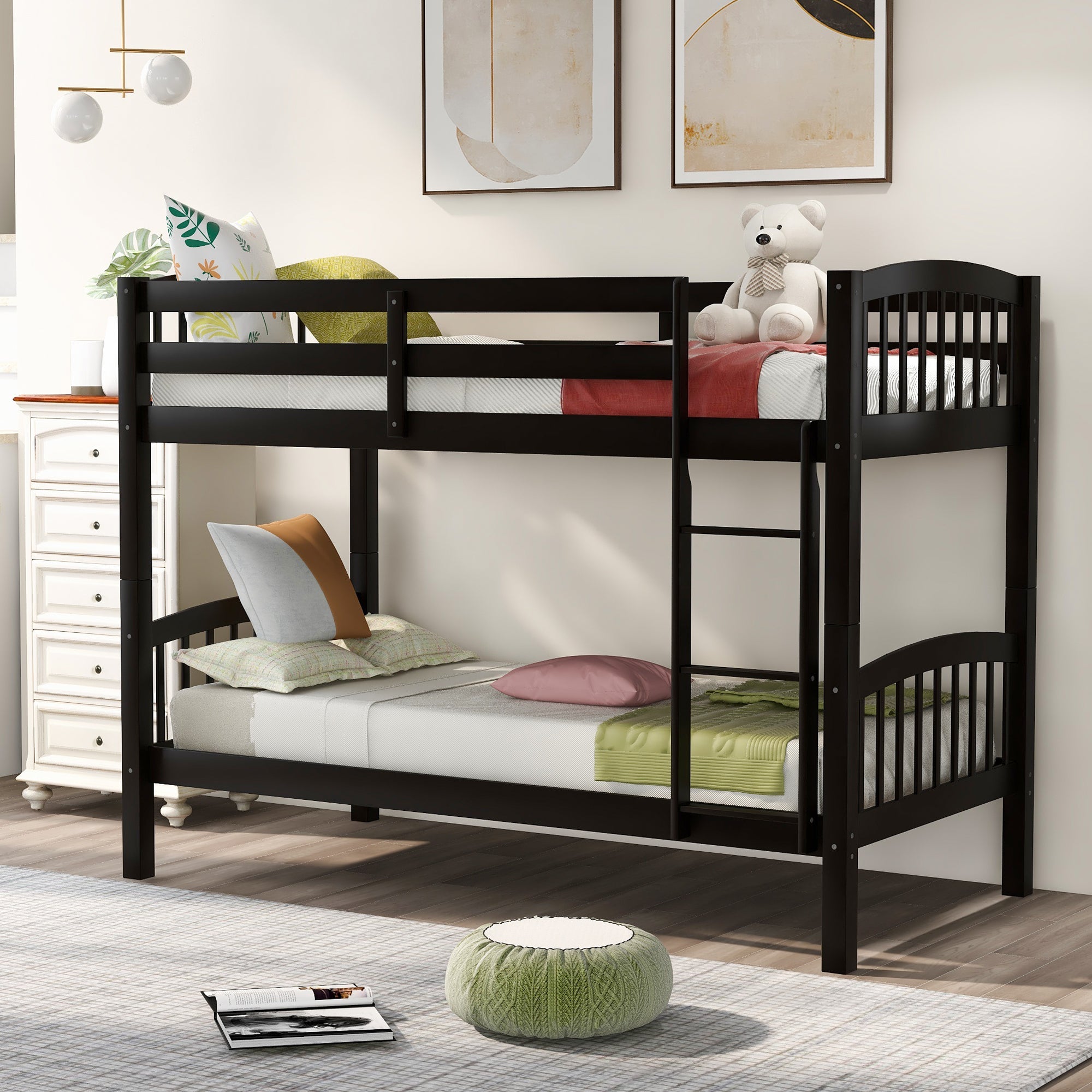 Twin Over Twin Bunk Bed with Ladder, Espresso image 1