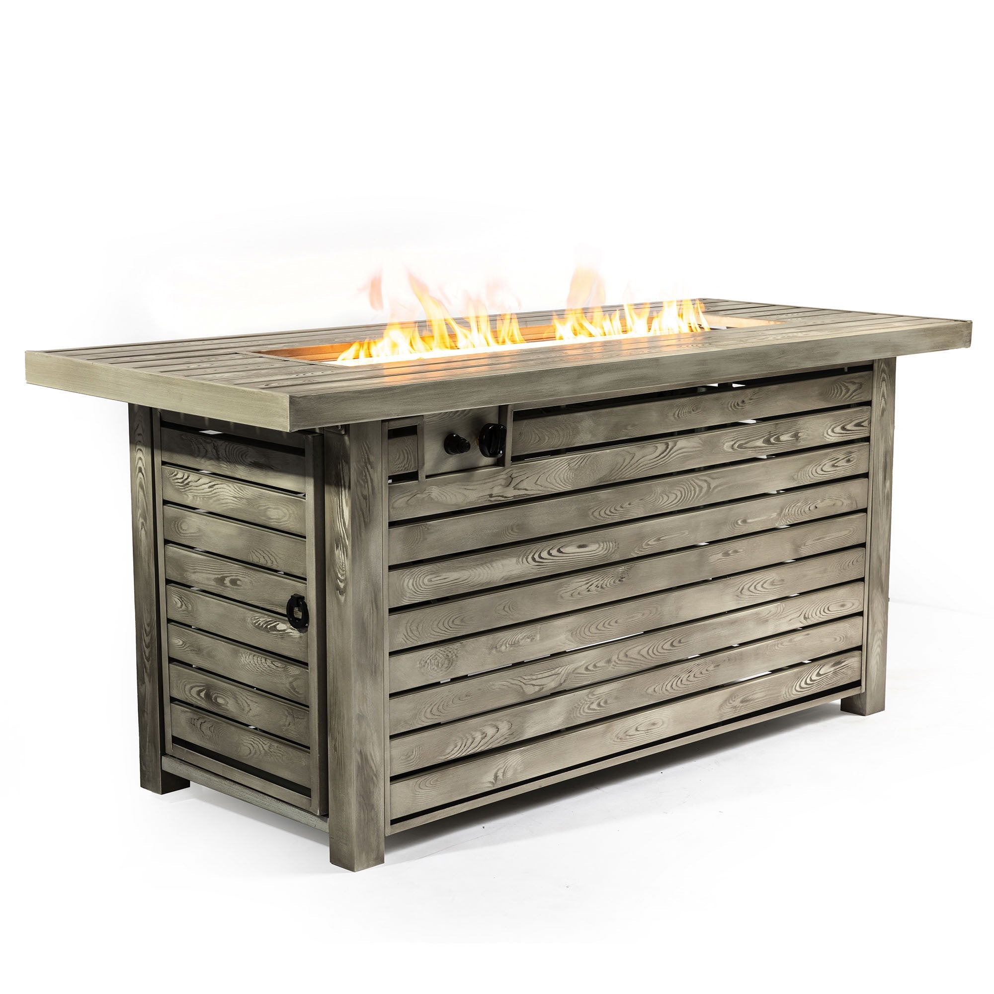 54inch Outdoor Fire Table Steel Fire Pit Table with Wood Grain Surface image 1