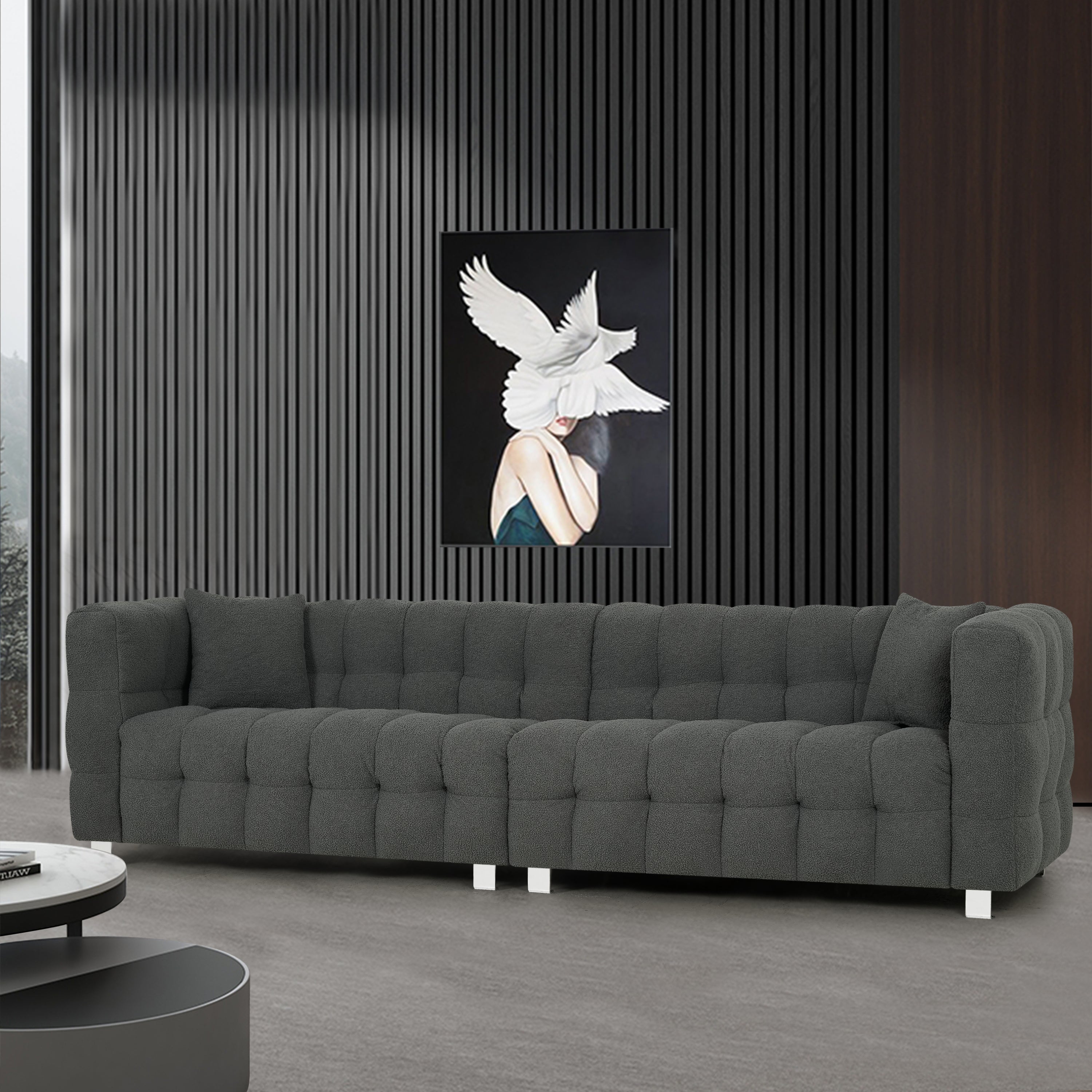 inch gray teddy velvet sofa with two throw pillows in living room Bedroom apartment sofa supported by hardware feet image 1