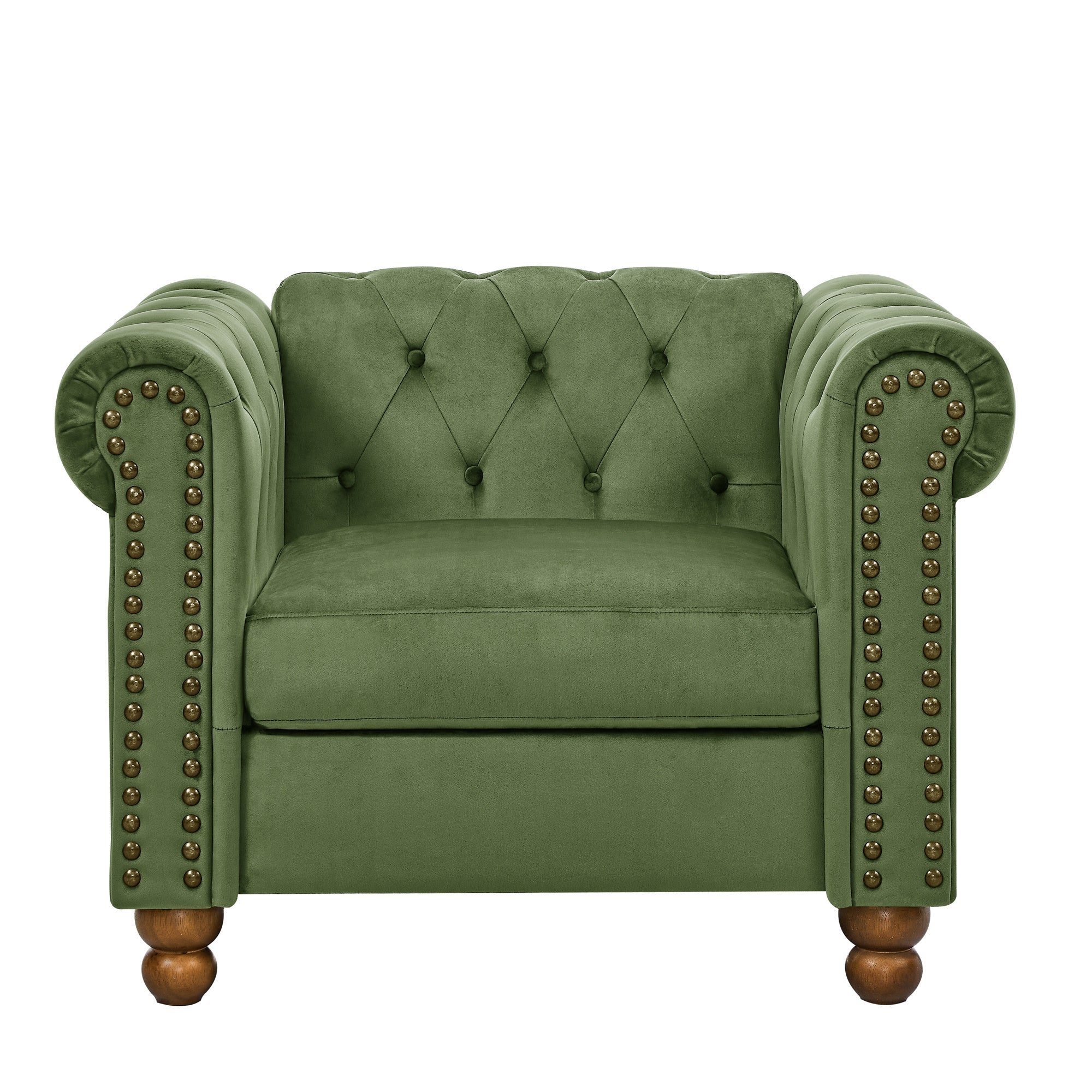 PHOYAL Large CHAIR, Velvet Sofa Classic Tufted Chesterfield Settee Sofa Modern 1 Seater Couch Furniture Tufted Back for Living Room (Green) image 1