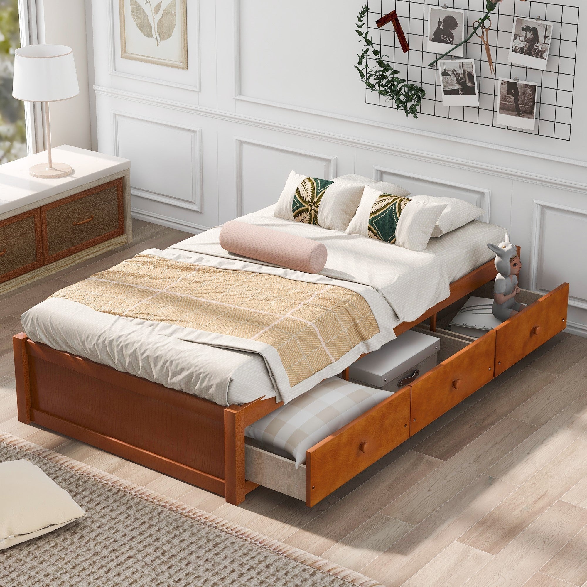 Twin Size Platform Storage Bed with 3 Drawers image 1