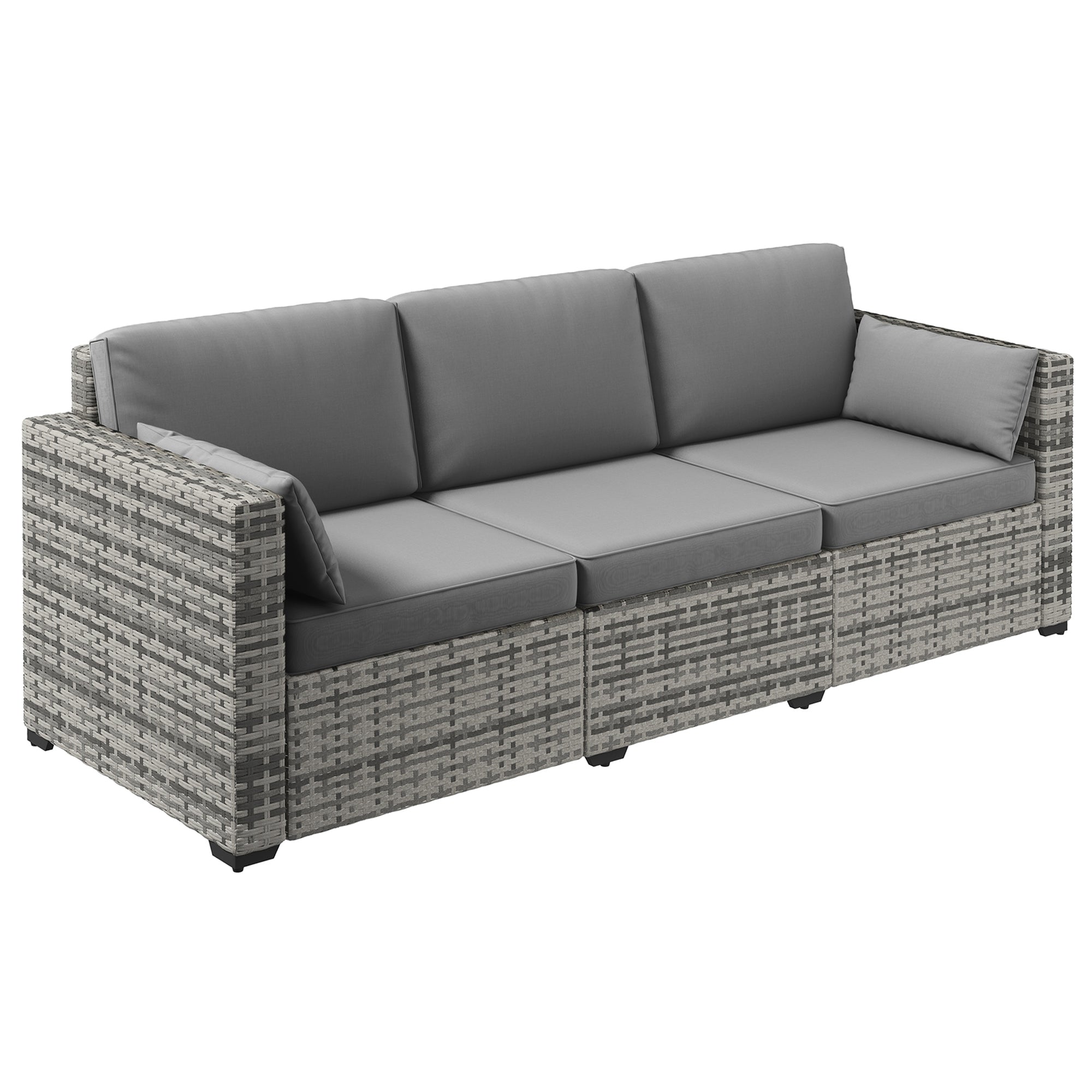Wicker Patio Couch, PE Rattan 3-Seat Sofa, Outdoor Furniture with Deep Seating, Cushions, Steel Frame, Gray image 1