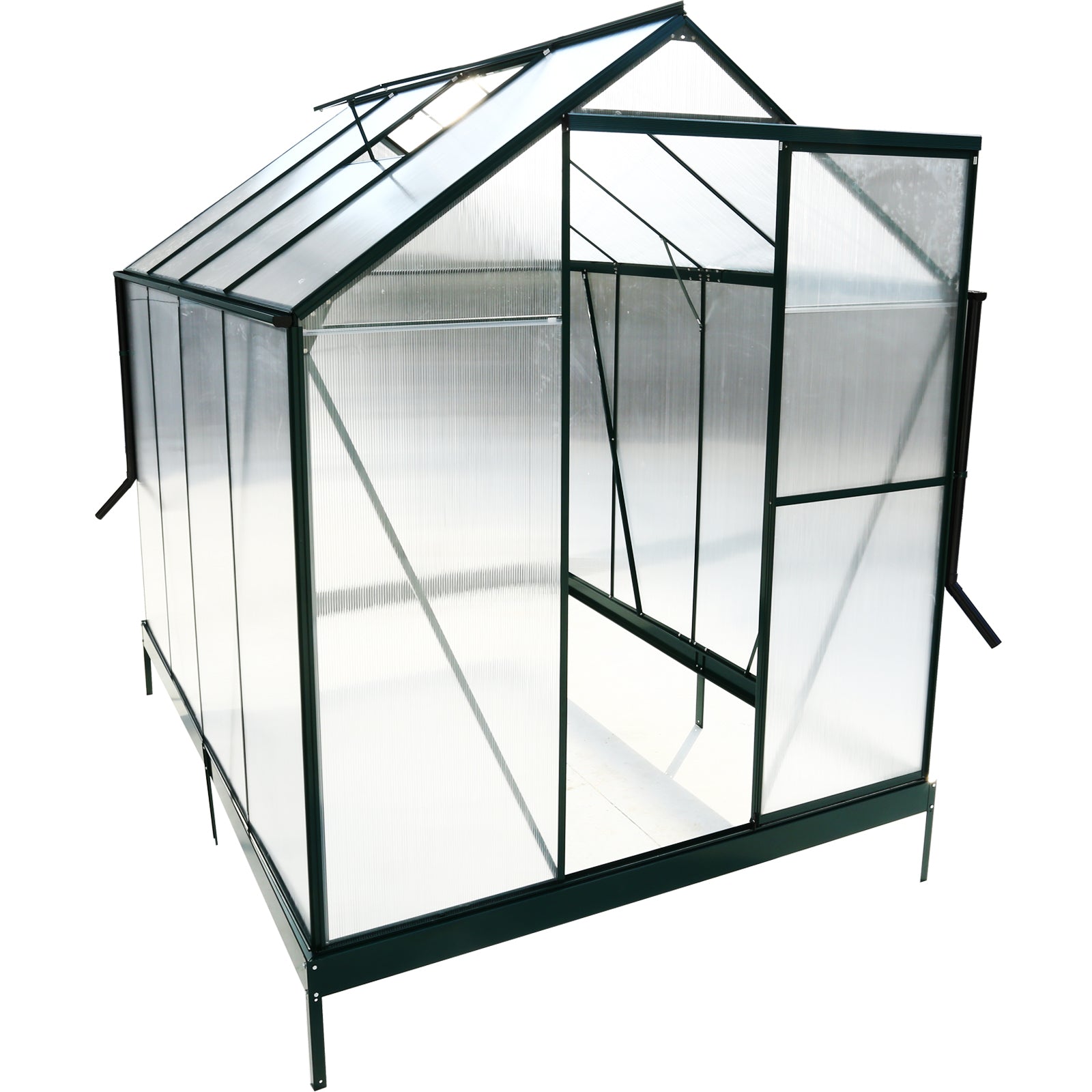 6.3'x8.2'x7' Polycarbonate Greenhouse, Heavy Duty Outdoor Aluminum Walk-in Green House Kit with Rain Gutter, Vent and Door for Backyard Garden, color green image 1