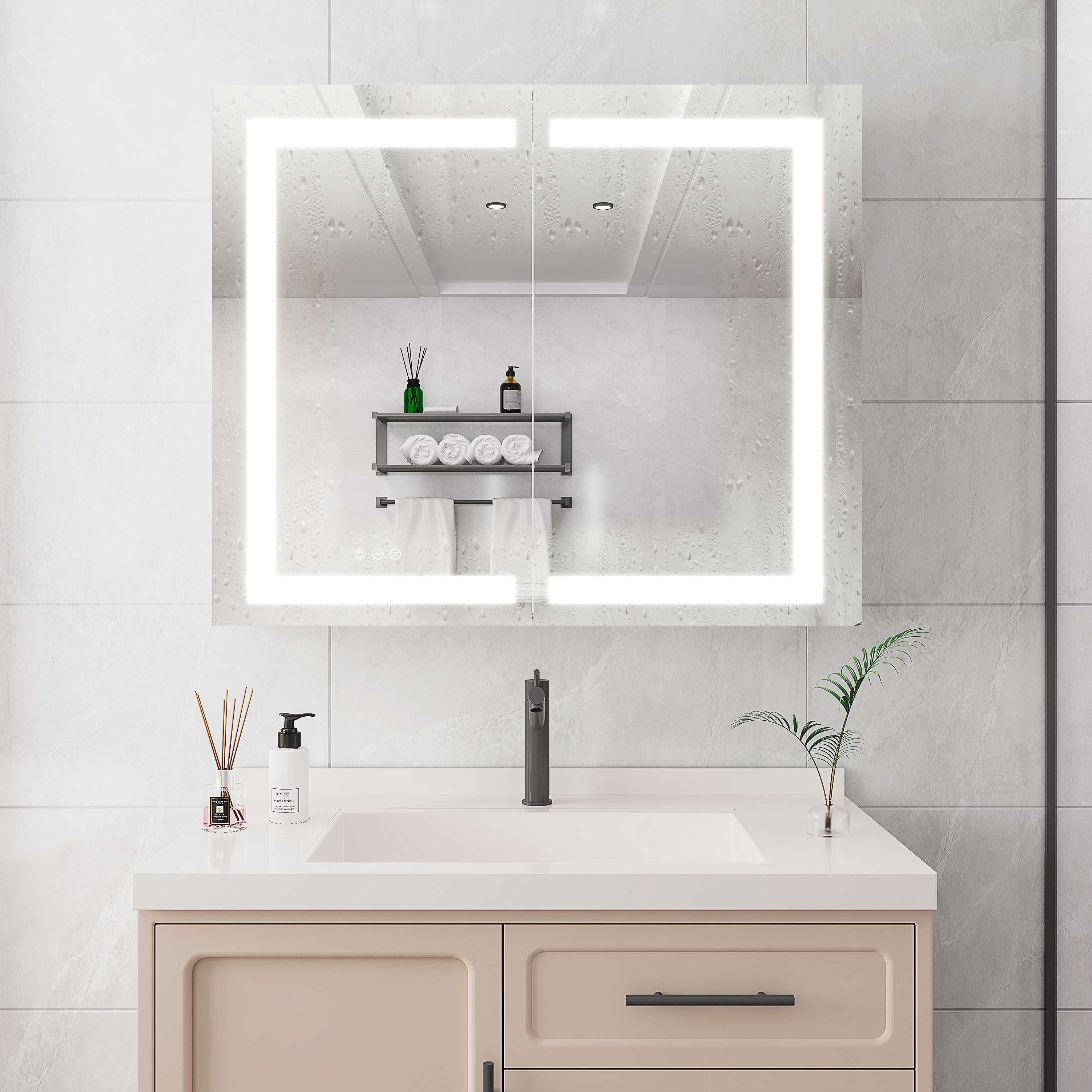 36 x 30 inch Medicine Cabinet with LED Vanity Mirror, Anti-Fog, Recessed or Surface Mount, Waterproof, Dimmable, Aluminum 3000K~6000K Lighted Double Door Bathroom Cabinet with Touch Switch image 1