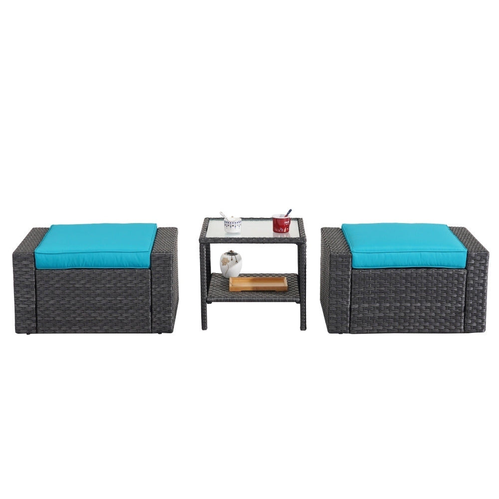 Coffee Table Wicker Patio Ottomans Furniture Set Black Ottoman Foot Stool For Living Room Pool Garden image 1