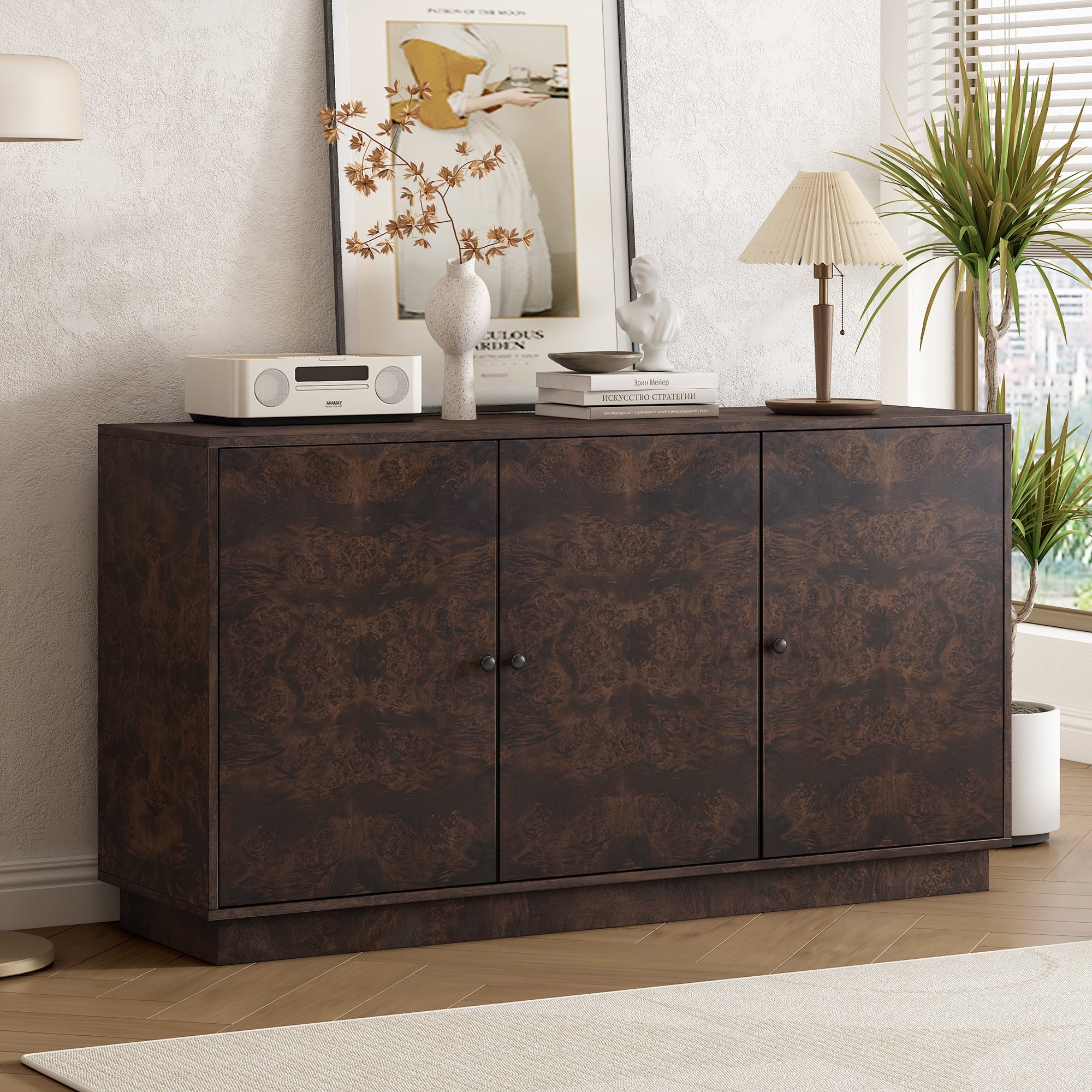 Wood Pattern Storage Cabinet with 3 Doors, Suitable for Hallway, Entryway and Living Rooms. image 1
