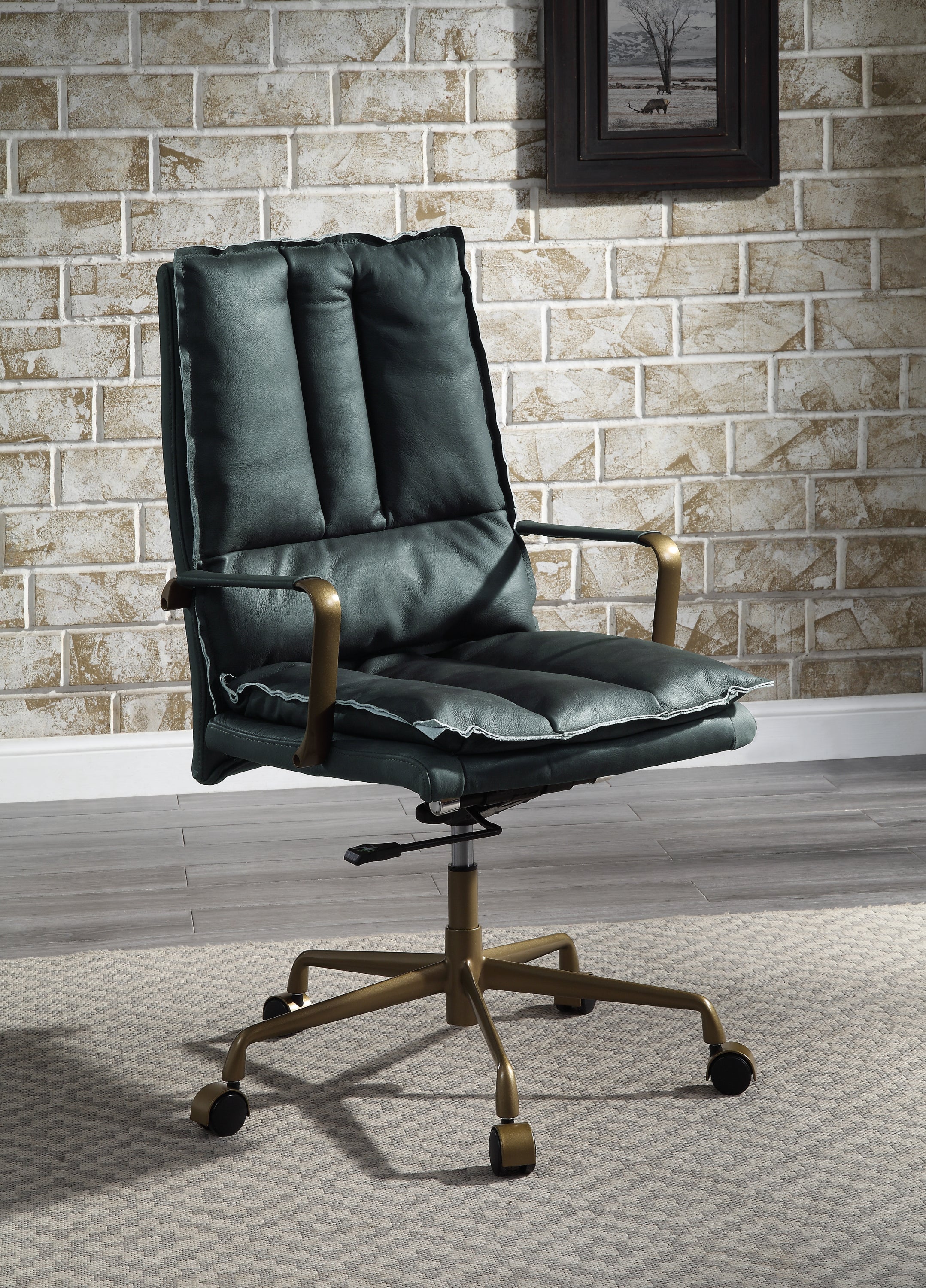 Tinzud Office Chair in Dark Green Top Grain Leather image 1