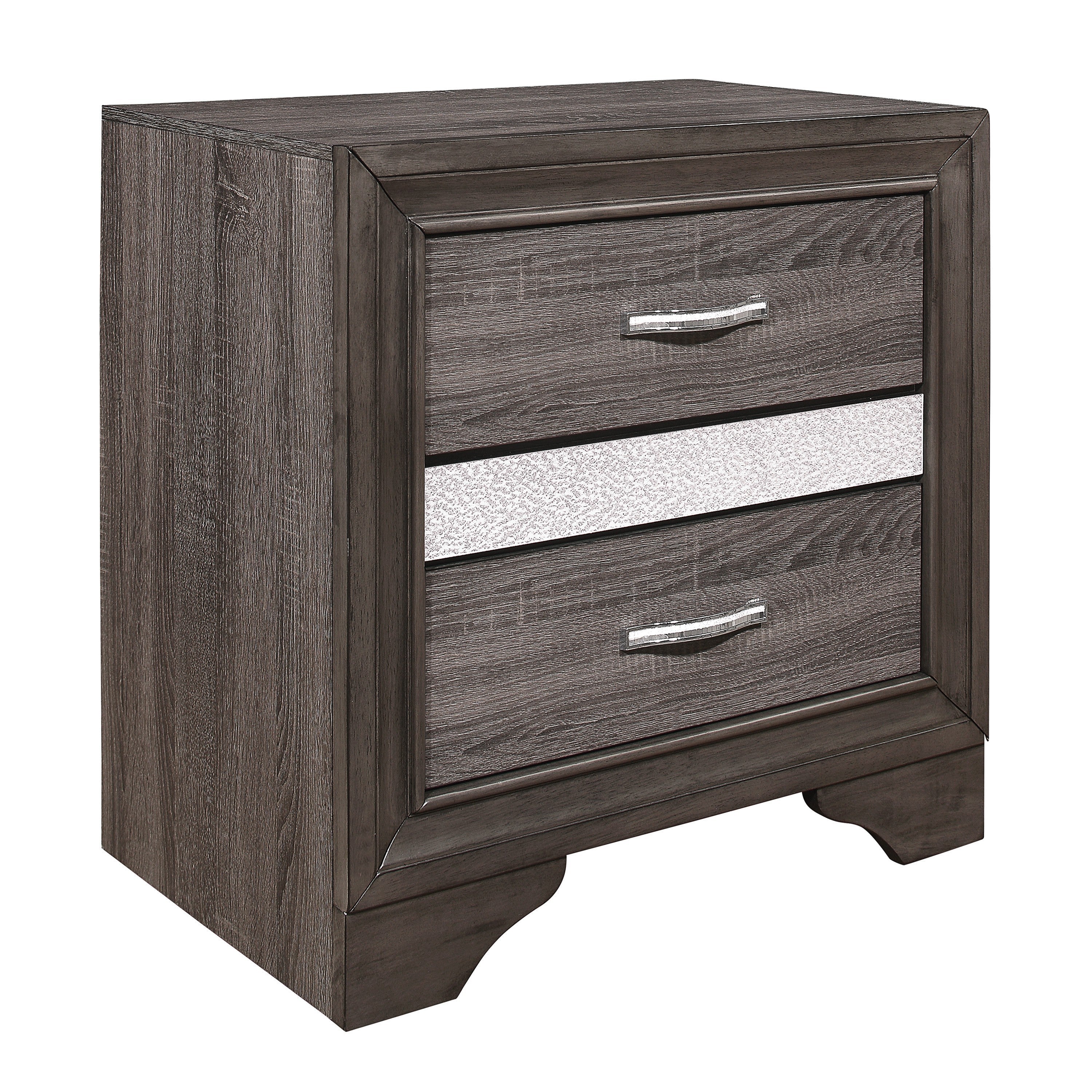 Glamorous Two-Tone Finish Nightstand Hidden Jewelry Drawer Polish Chrome Bar Bedroom Furniture image 1