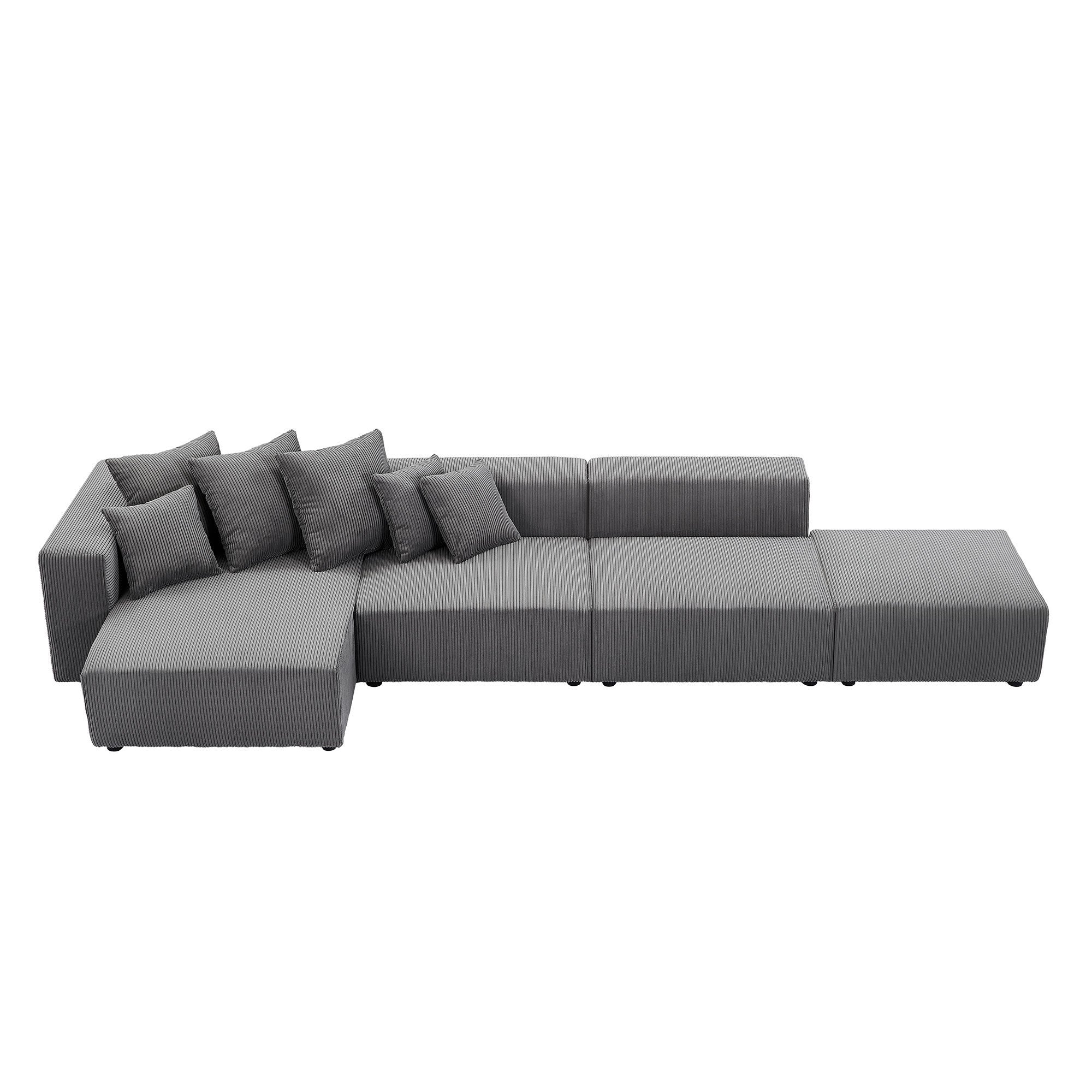 Soft Corduroy Sectional Modular Sofa 4 Piece Set, Small L-Shaped Chaise Couch for Living Room, Apartment, Office, Gray image 1