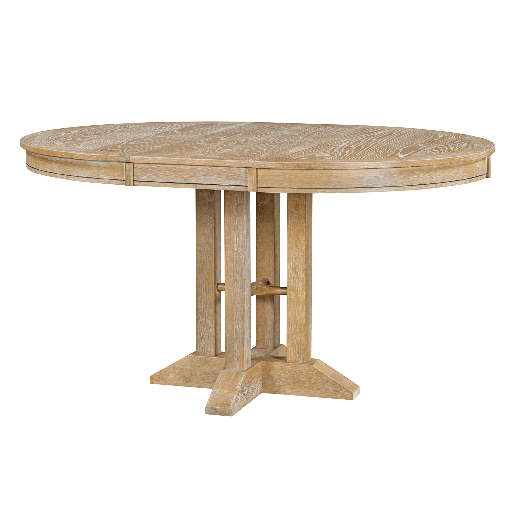 Farmhouse Dining Table Extendable Round Table for Kitchen, Dining Room(Natural Wood Wash) image 1