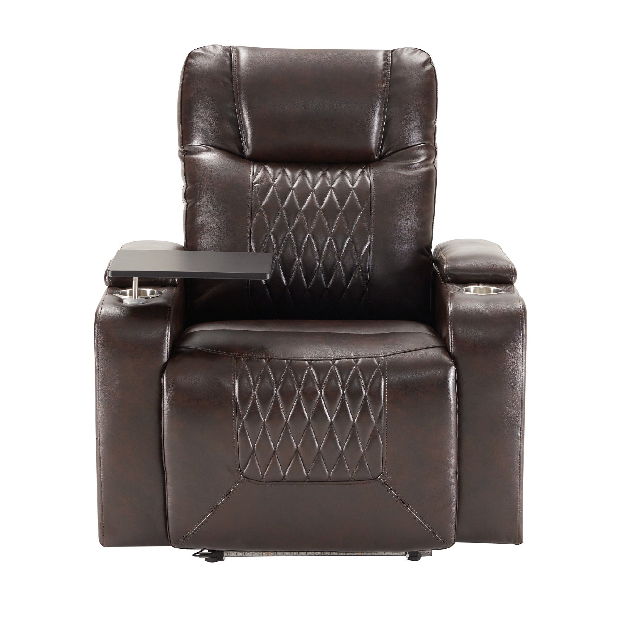 Power Motion Recliner with USB Charging Port and Hidden Arm Storage 2 Convenient Cup Holders Design and 360 degree Swivel Tray Table, Brown image 1
