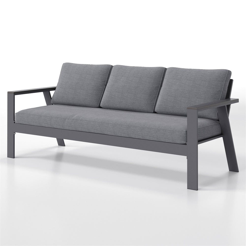 Dark Grey Comfy Wood Grain Arm Modern Aluminum Patio Outdoor Couch Sofa 3 Seater image 1