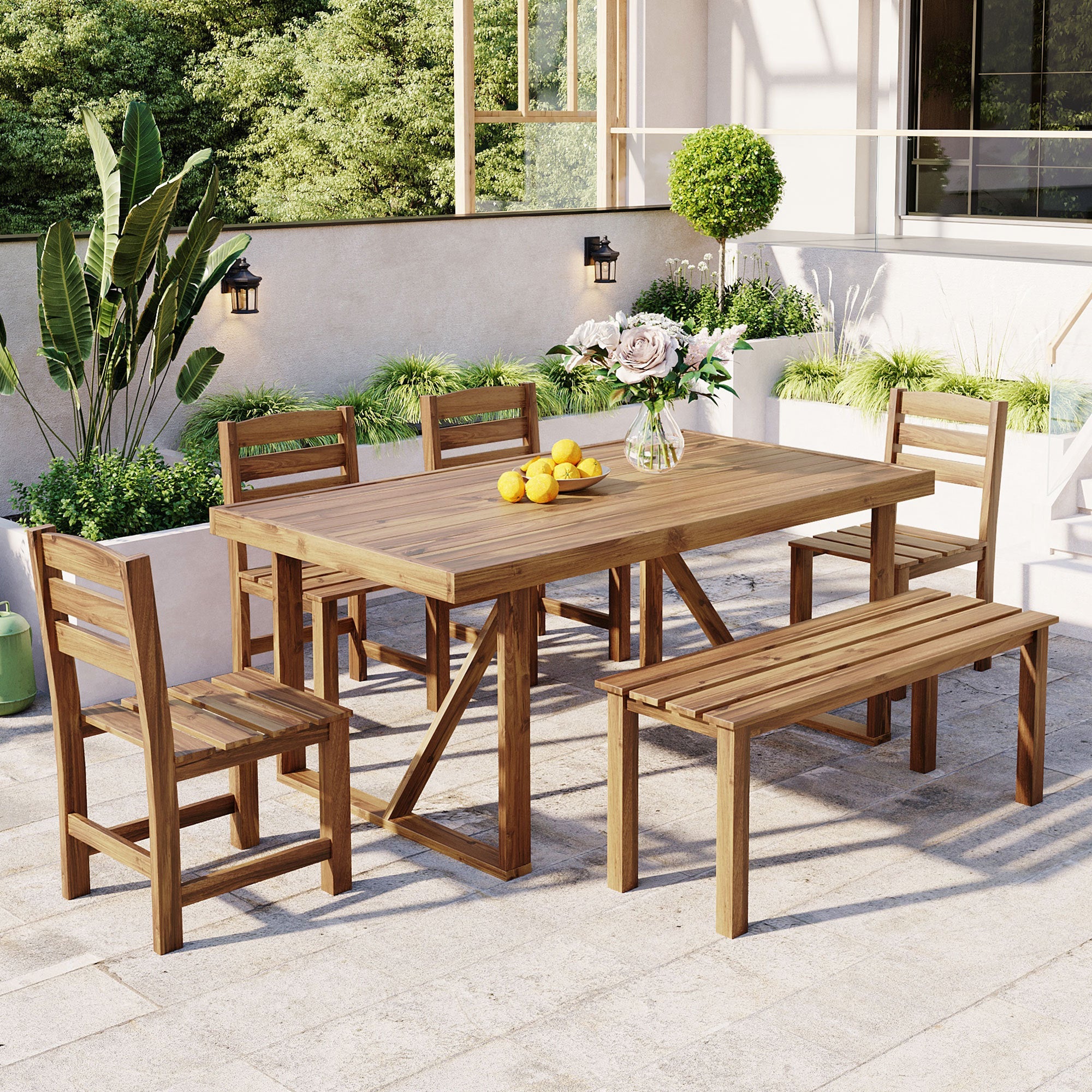 High-quality Acacia Wood Outdoor Table and Chair Set, Suitable for Patio, Balcony, Backyard image 1