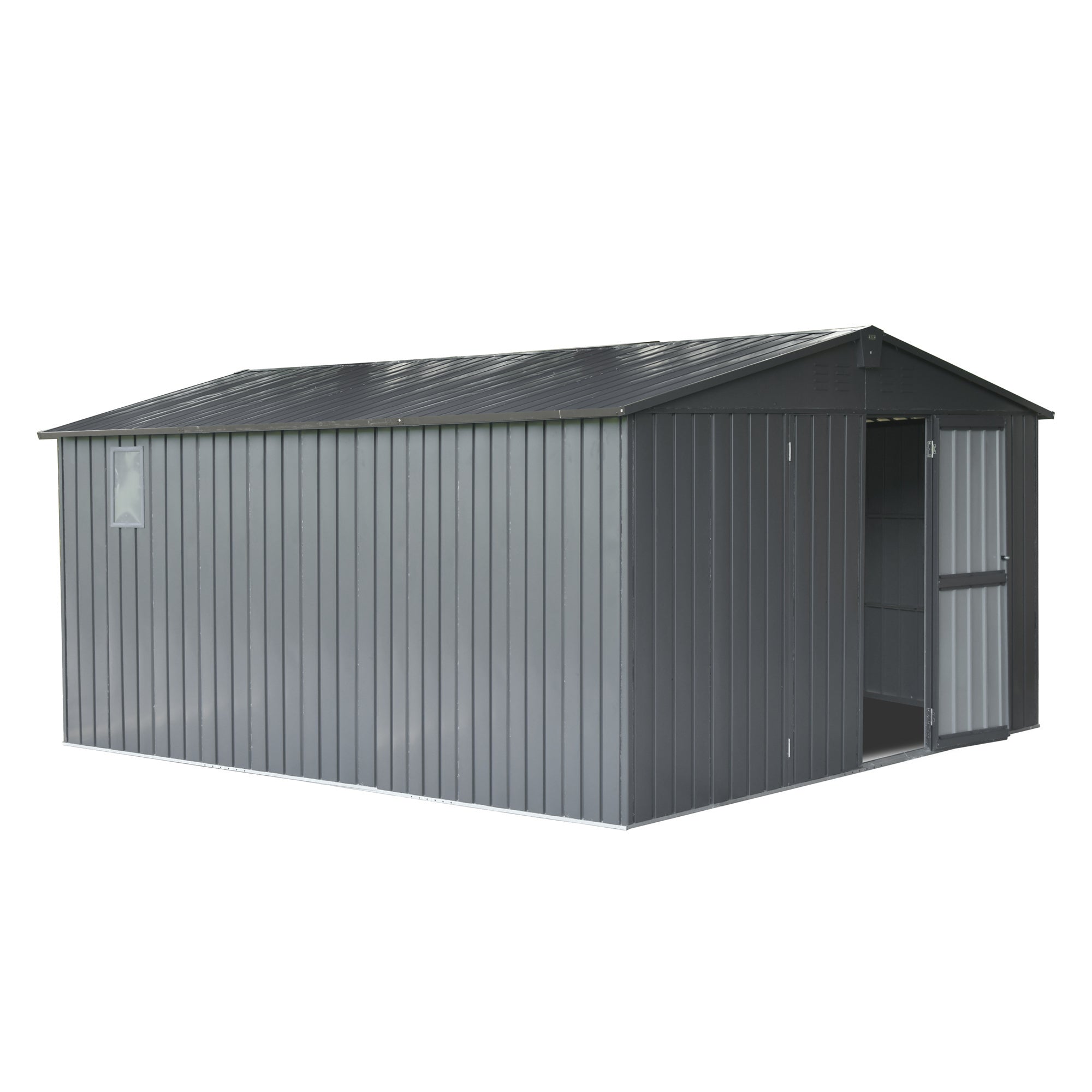 Backyard Storage Shed 11' x 12.5' with Galvanized Steel Frame & Windows, Outdoor Garden Shed Metal Utility Tool Storage Room with Lockable Door for Patio(Dark Gray) image 1