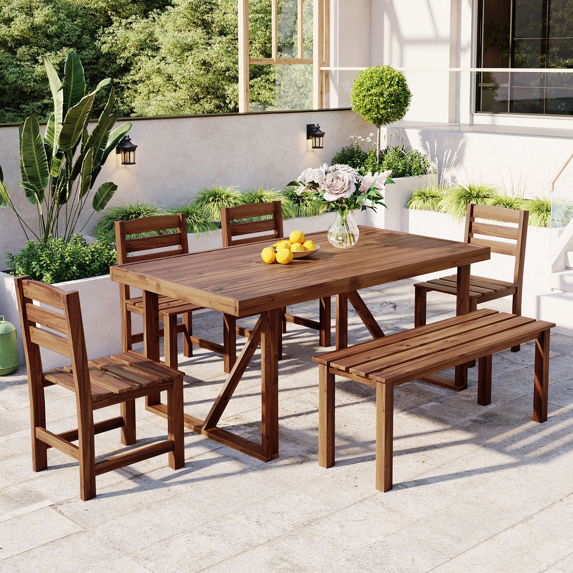 High-quality Acacia Wood Outdoor Table and Chair Set, Suitable for Patio, Balcony, Backyard image 1