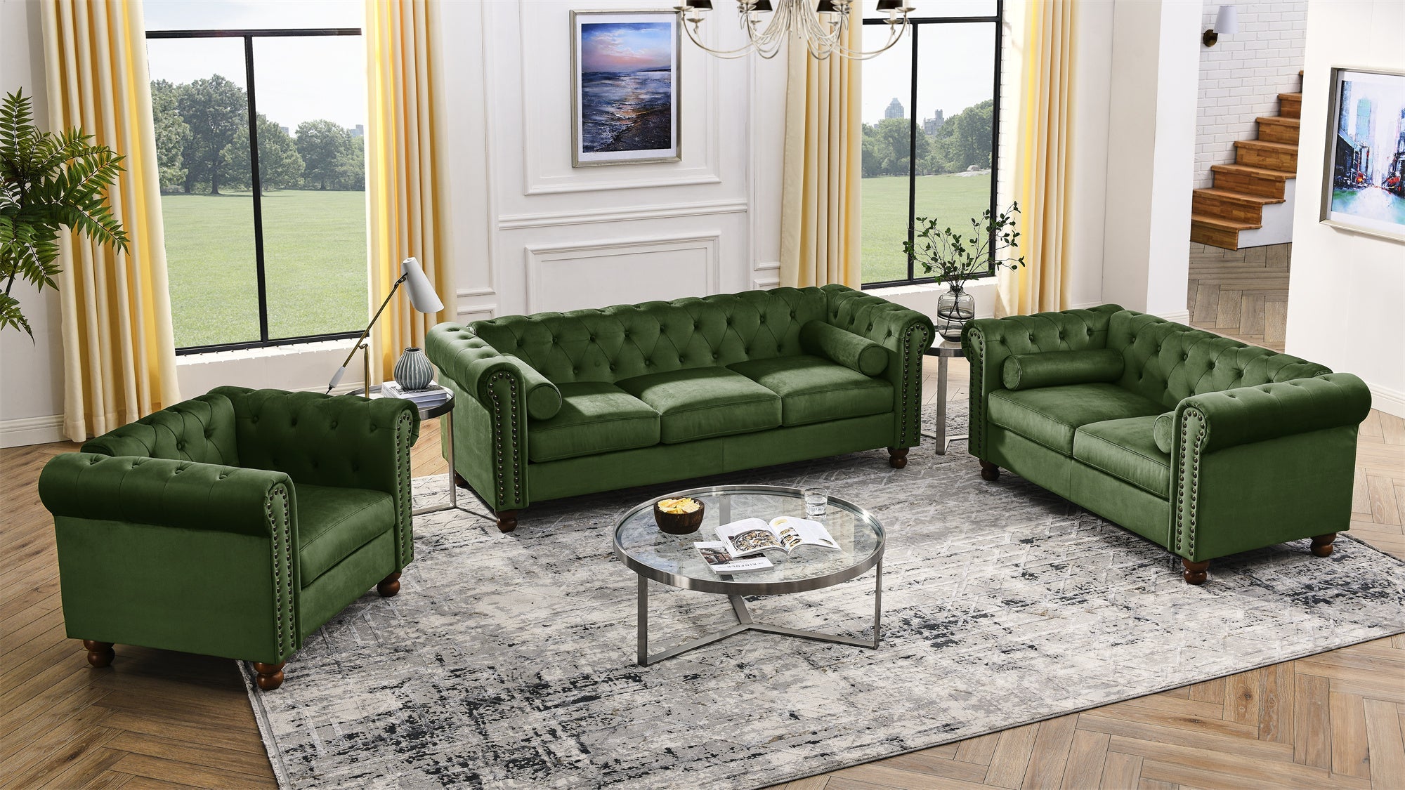 PHOYAL Large CHAIR, Velvet Sofa Classic Tufted Chesterfield Settee Sofa Modern 1 Seater Couch Furniture Tufted Back for Living Room (Green) image 1