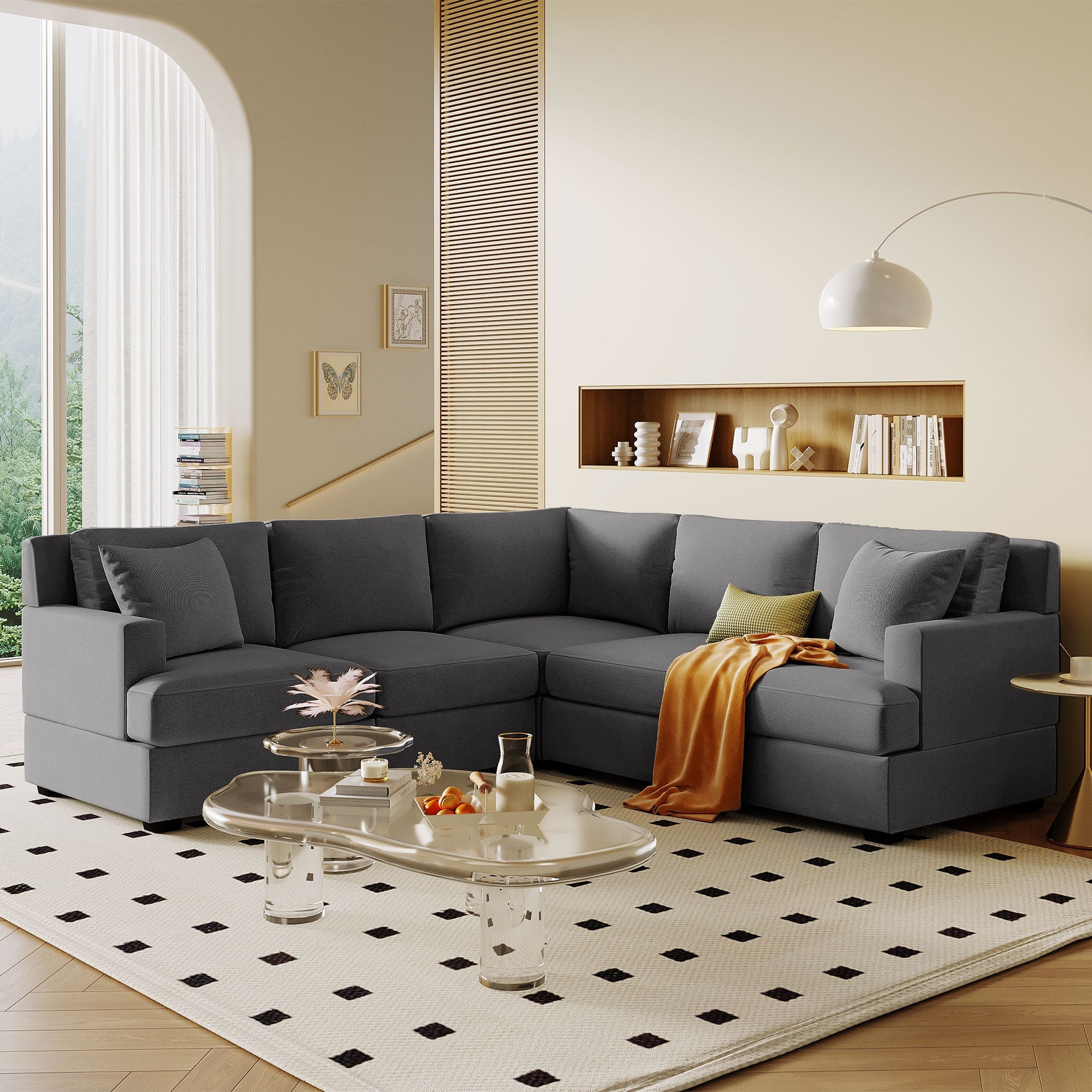 Sectional Modular Sofa with 2 Tossing cushions and Solid Frame for Living Room image 1