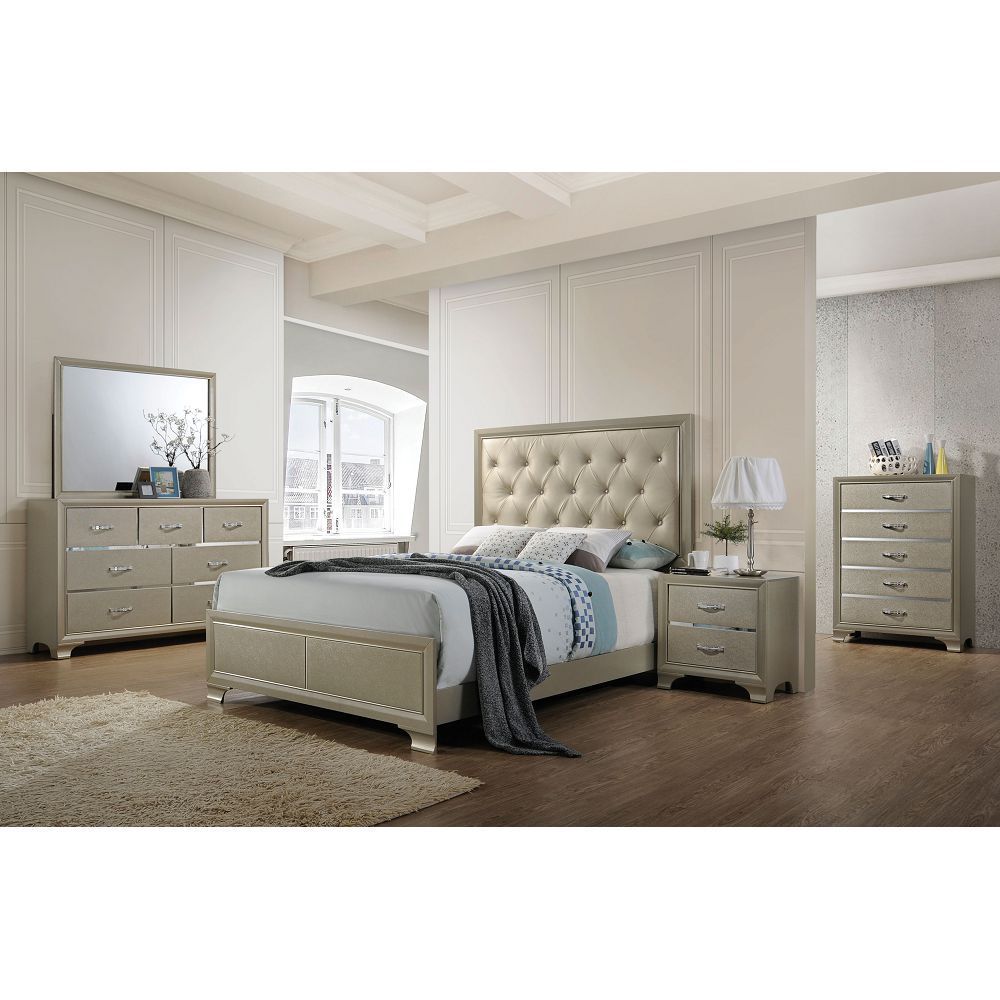 Carine Queen Bed in PU & Champagne image 1