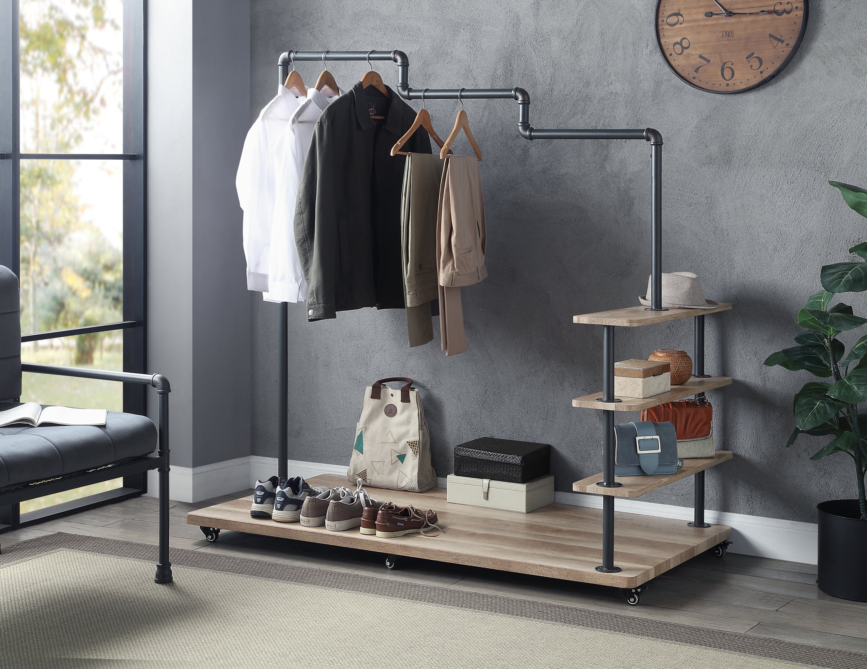 Brantley Hanger Rack in Oak & Sandy Gray Finish image 1
