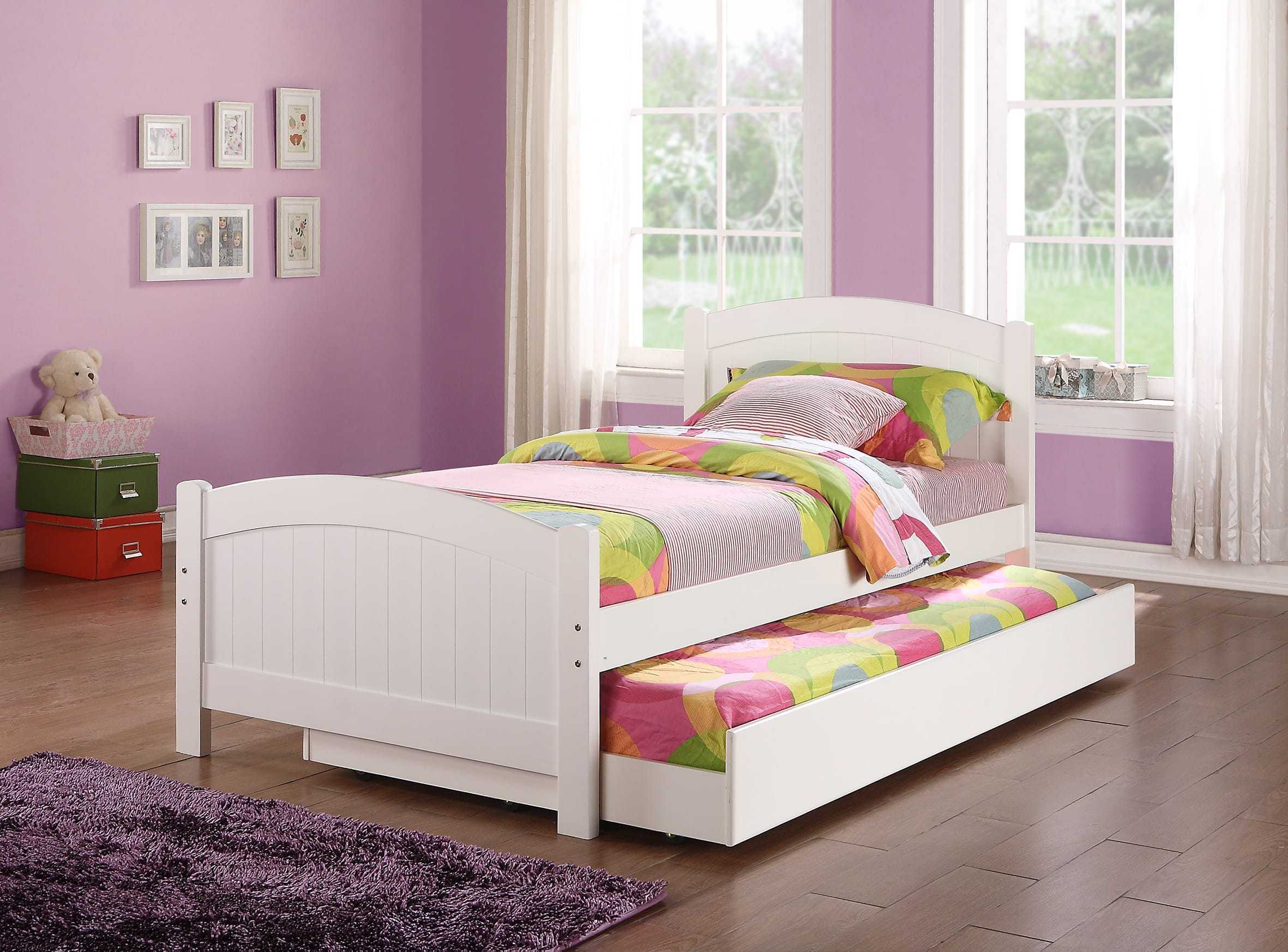 Twin Size Bed w/ Trundle Slats White Pine Plywood Kids Youth Bedroom Furniture image 1