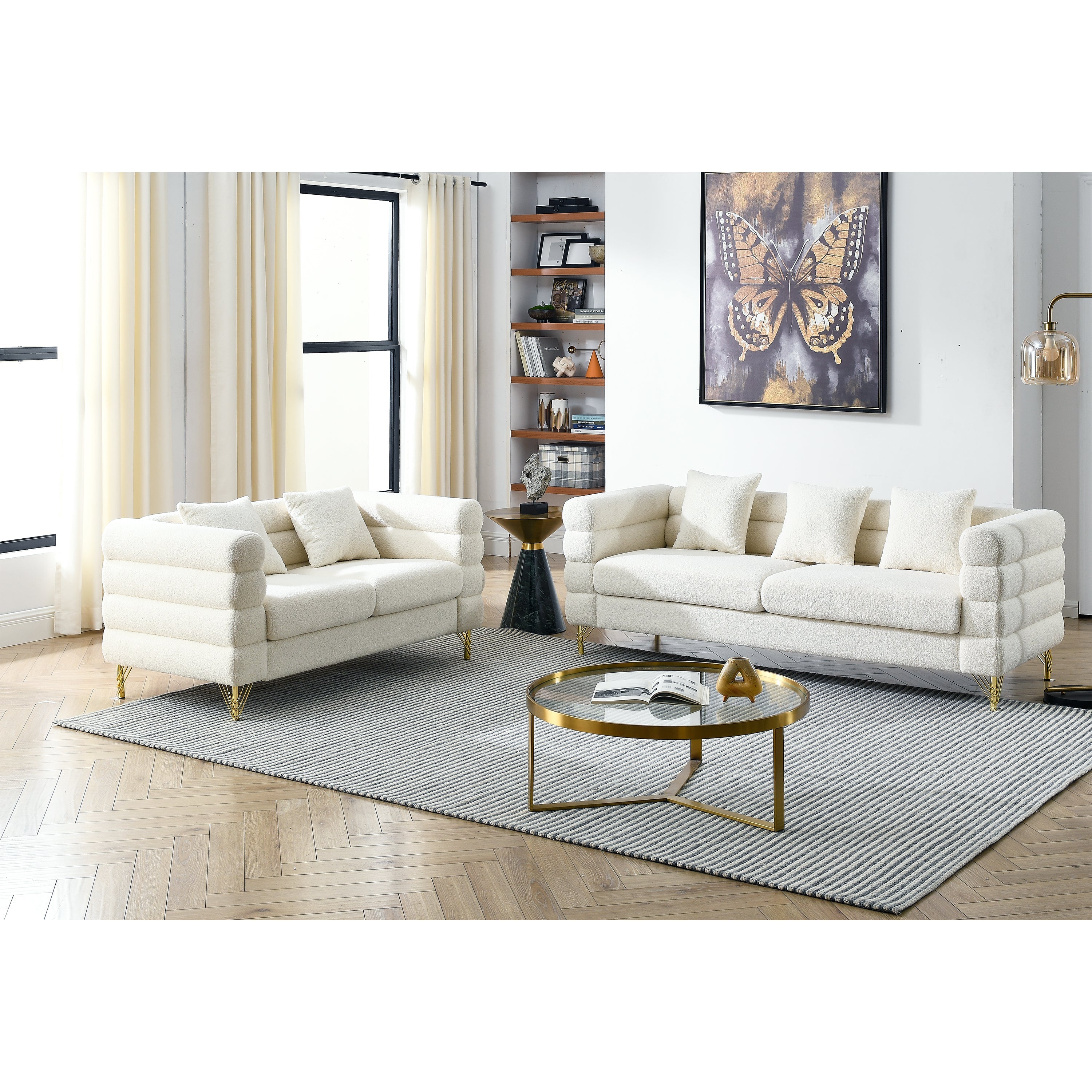 3-seater + 2-seater Combination sofa.White teddy(Ivory) image 1