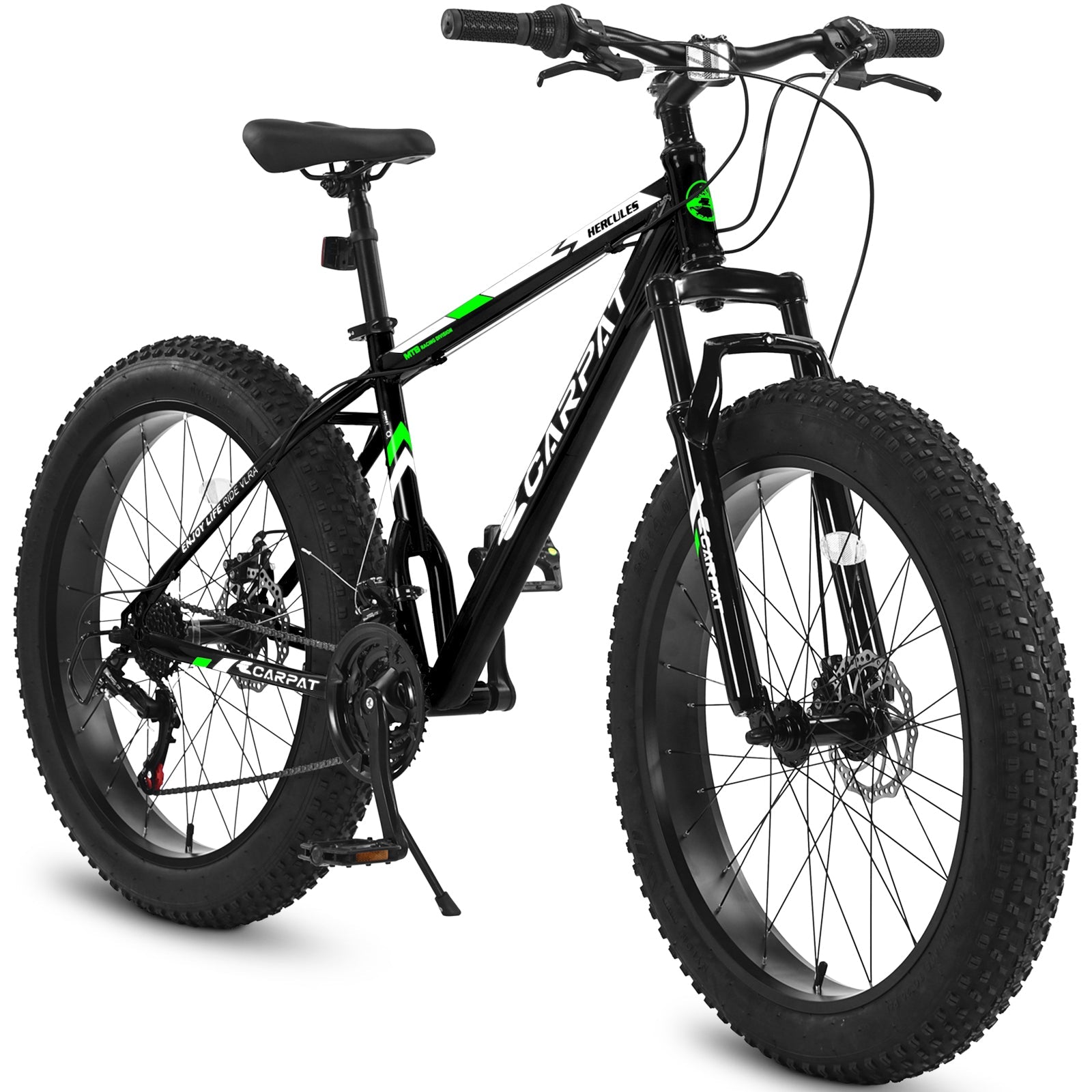 S26109 Elecony 26 Inch Fat Tire Bike Adult/Youth Full Shimano 21 Speed Mountain Bike, Dual Disc Brake, High-Carbon Steel Frame, Front Suspension, Mountain Trail Bike, Urban Commuter City Bicycle image 1