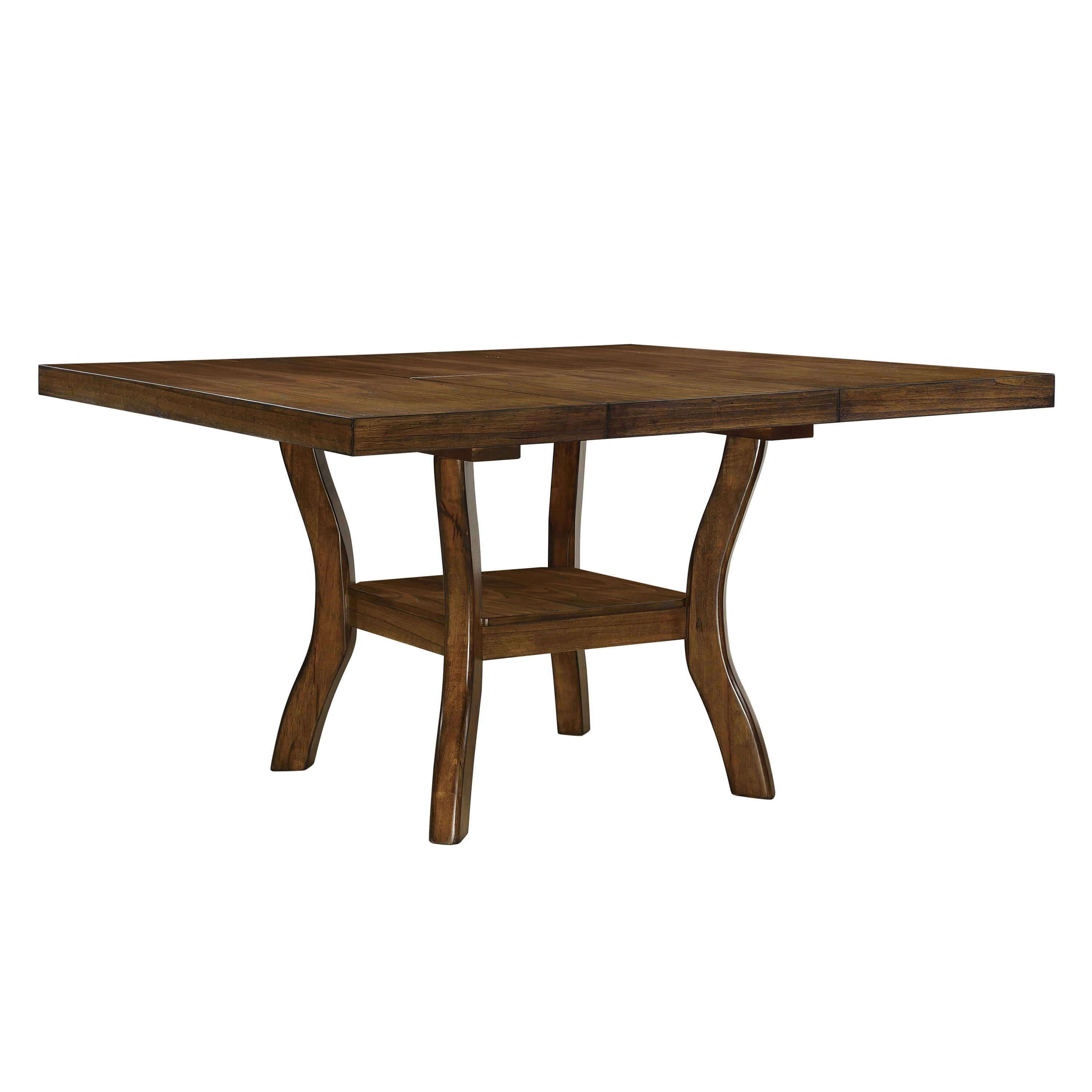 Transitional Brown Finish Dining Table with Lower Display Shelf and Extension Leaf Mindy Veneer Wood Dining Room Furniture image 1