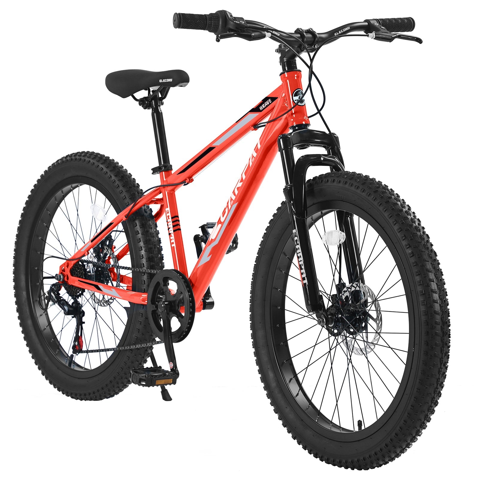 S24109 Elecony 24 Inch Fat Tire Bike Adult/Youth Full Shimano 7 Speeds Mountain Bike, Dual Disc Brake, High-Carbon Steel Frame, Front Suspension, Mountain Trail Bike, Urban Commuter City Bicycle image 1