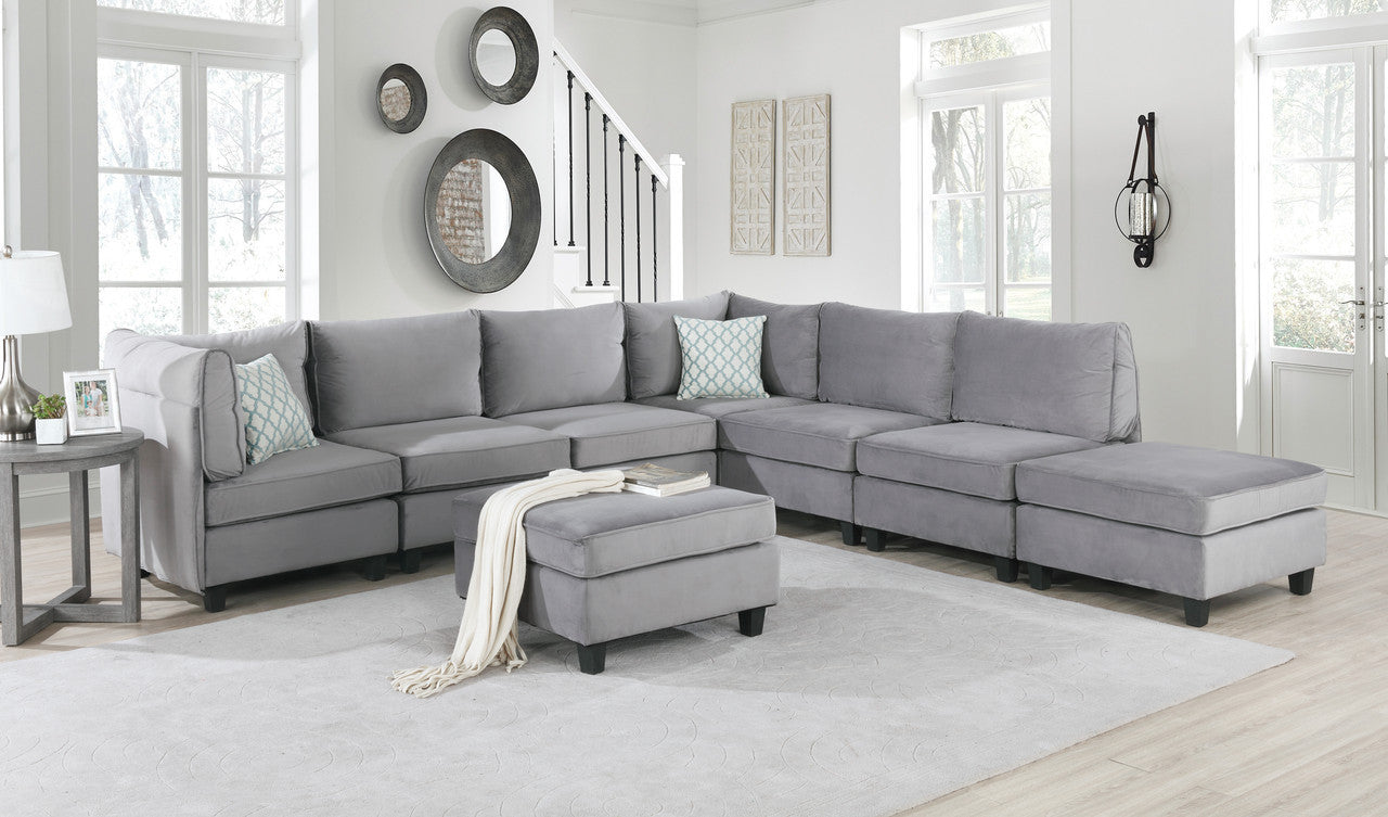 Zelmira Gray Velvet 8Pc Modular Sectional Sofa image 1