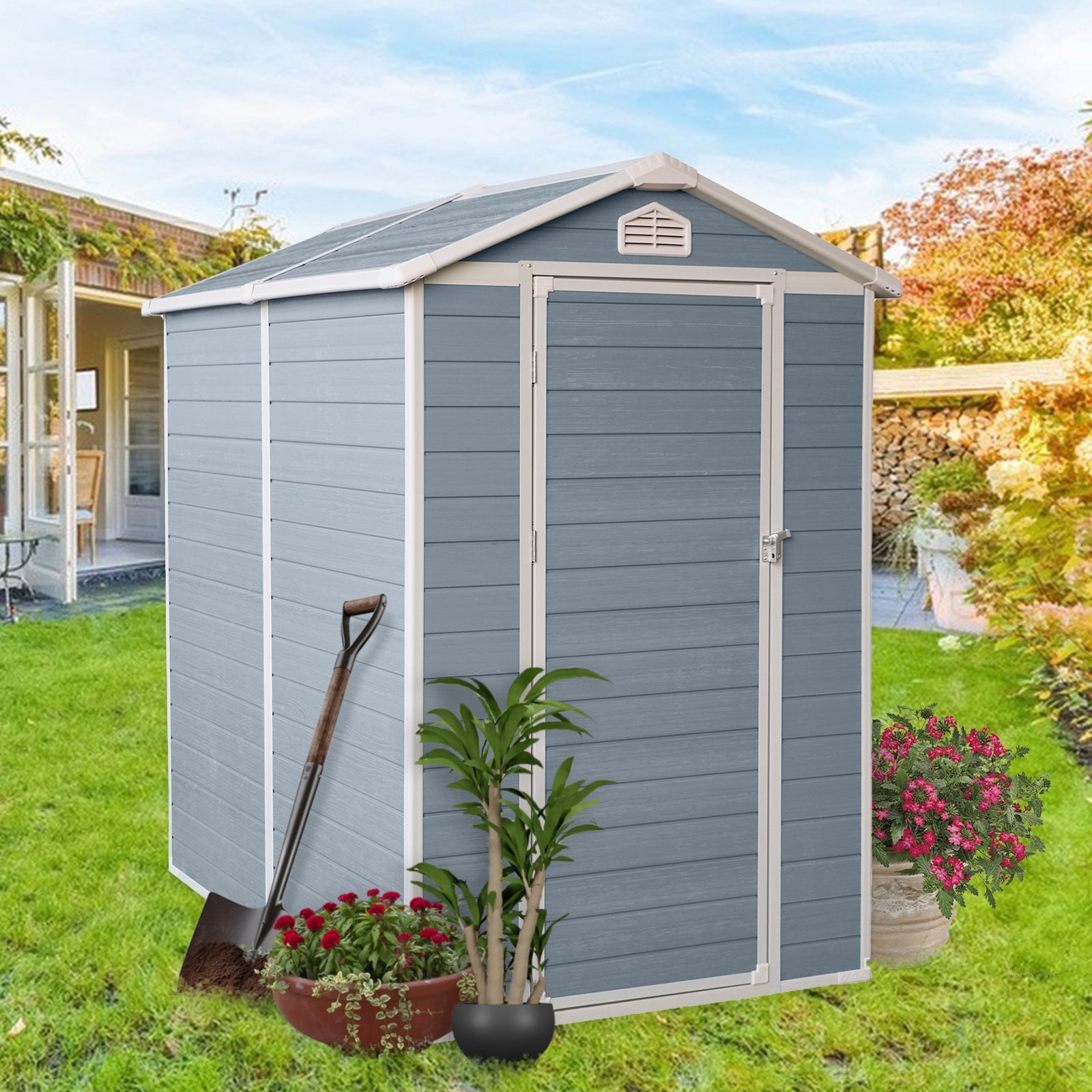 6x4ft Resin Outdoor Storage Shed Kit-Perfect to Store Patio Furniture,Grey image 1