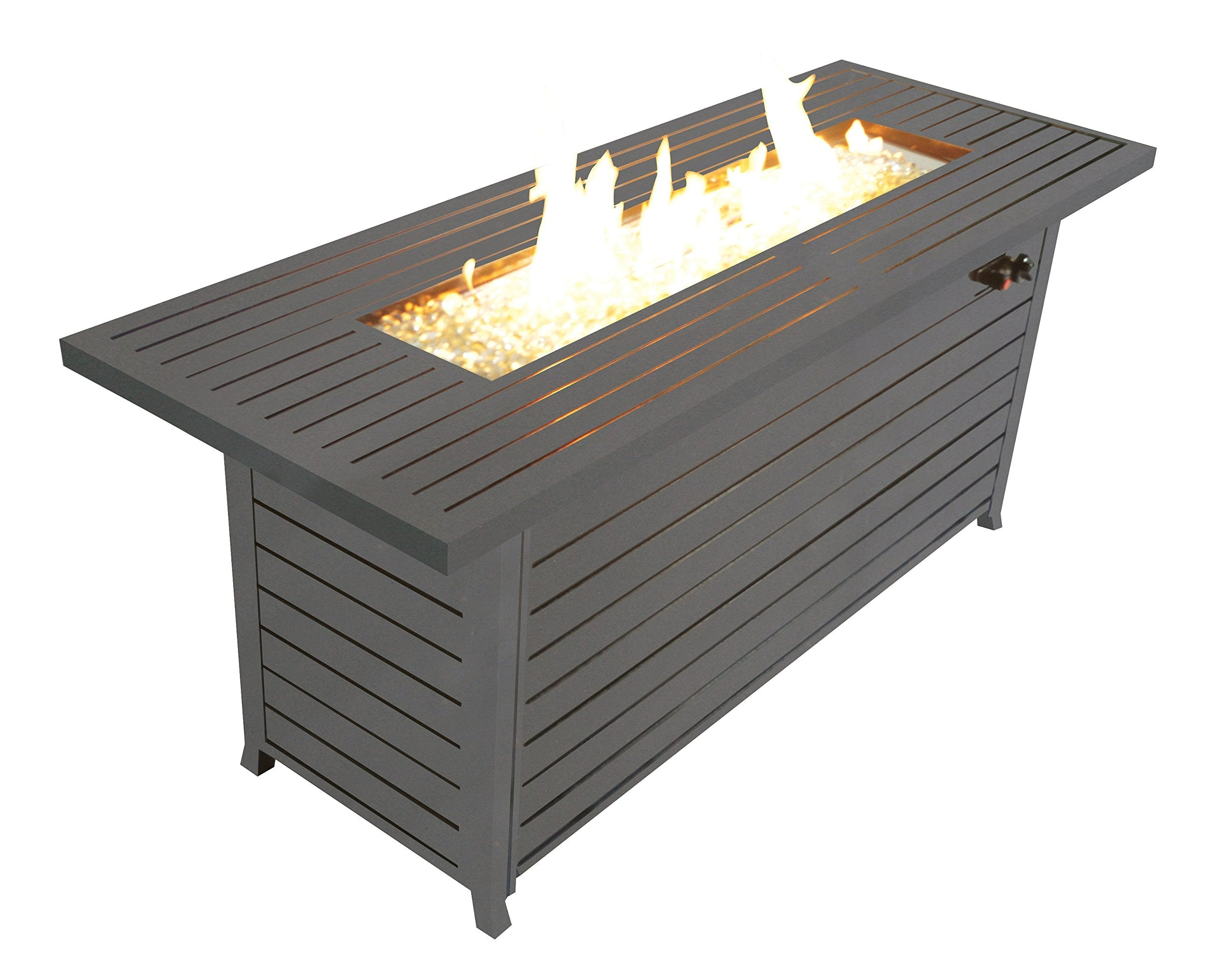 57in Outdoor Gas Propane Fire Pits Table, Aluminum, 50000BTU Firepit Fireplace Dining Table with Lid, Fire Glass, Retangular, ETL Certification, for Garden Backyard Deck Patio-Mocha image 1