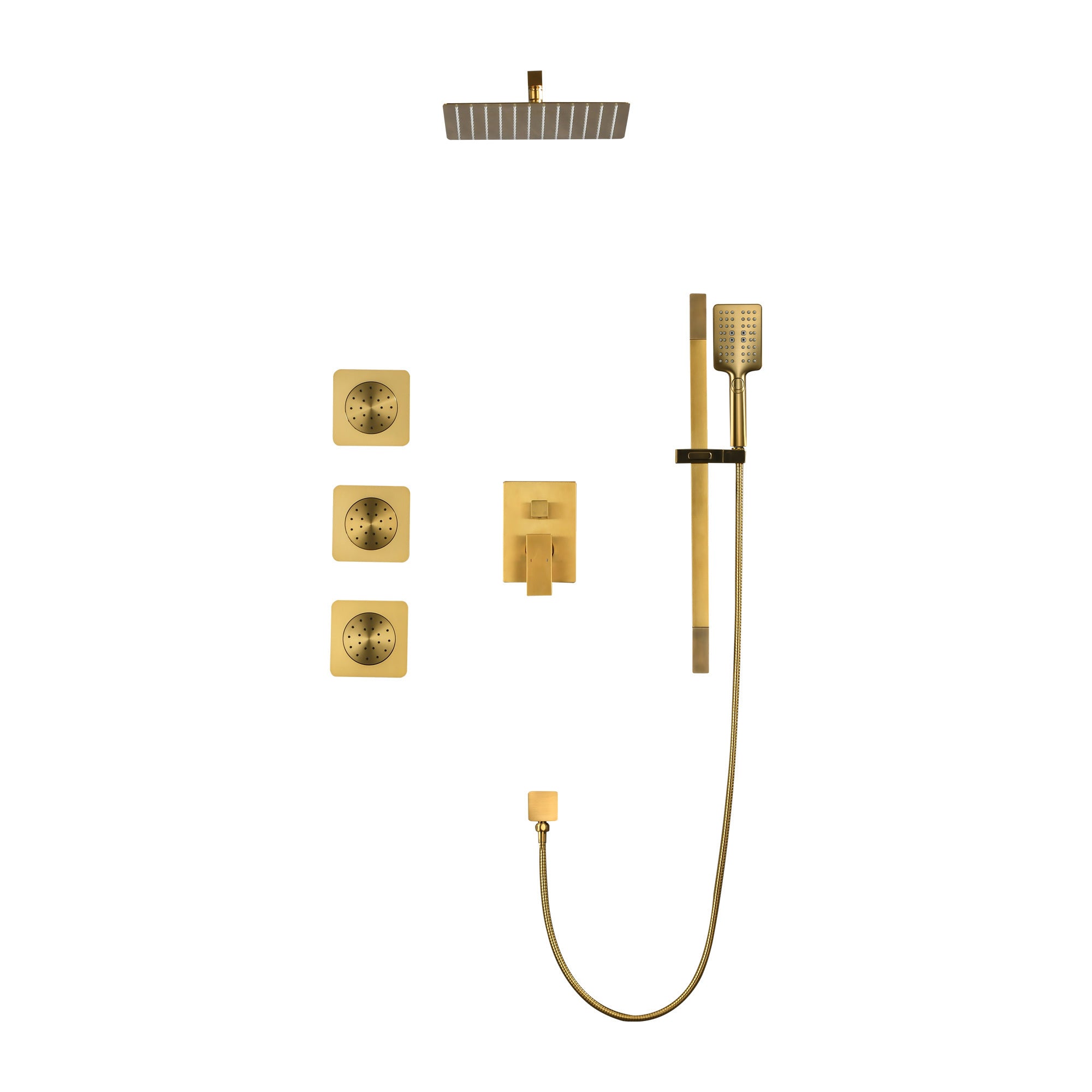 Shower System with Shower Head, Hand Shower, Slide Bar, Bodysprays, Shower Arm, Hose, Valve Trim, and Lever Handles image 1